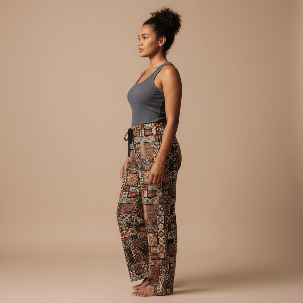 Women's Elei Pajama Pants featuring traditional Samoan-inspired print, comfortable lounge wear for women.