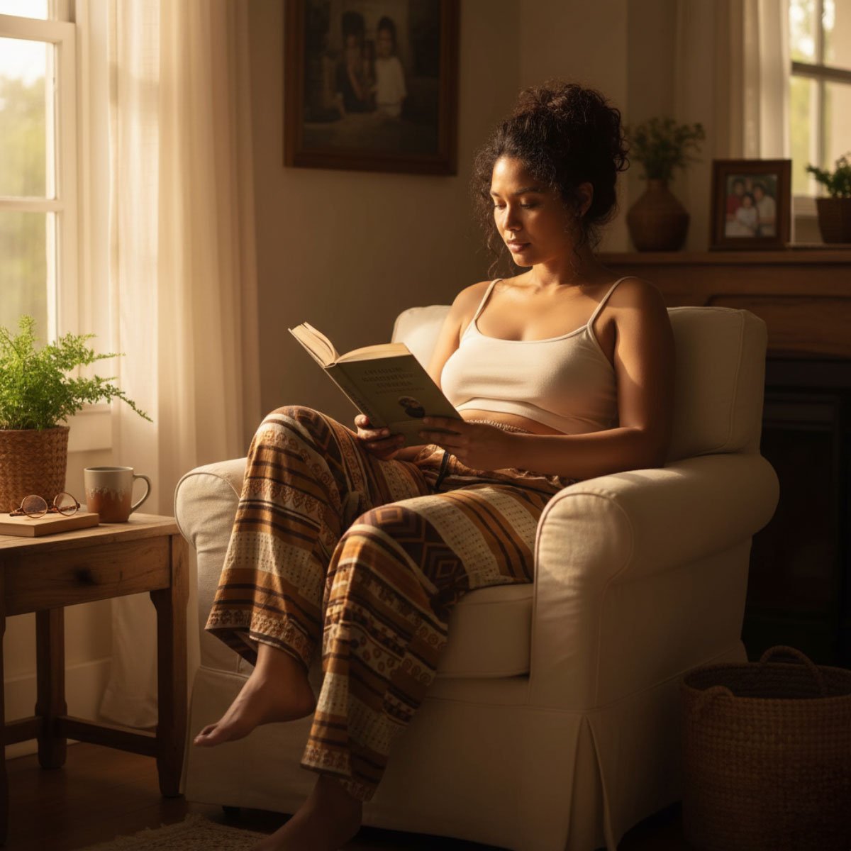 Women's Siapo pajama pants by MWW on Demand featuring traditional Polynesian-inspired fabric design.