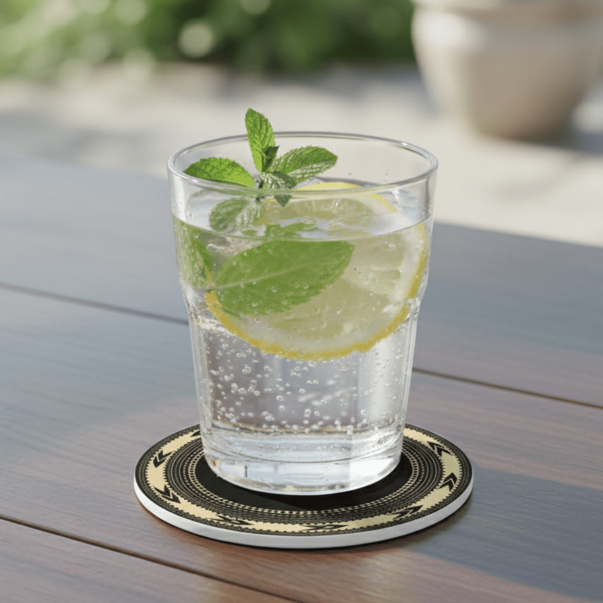 Round Matai Pe'a themed coasters by WOYC, durable home decor accessories with intricate design, ideal for protecting surfaces.