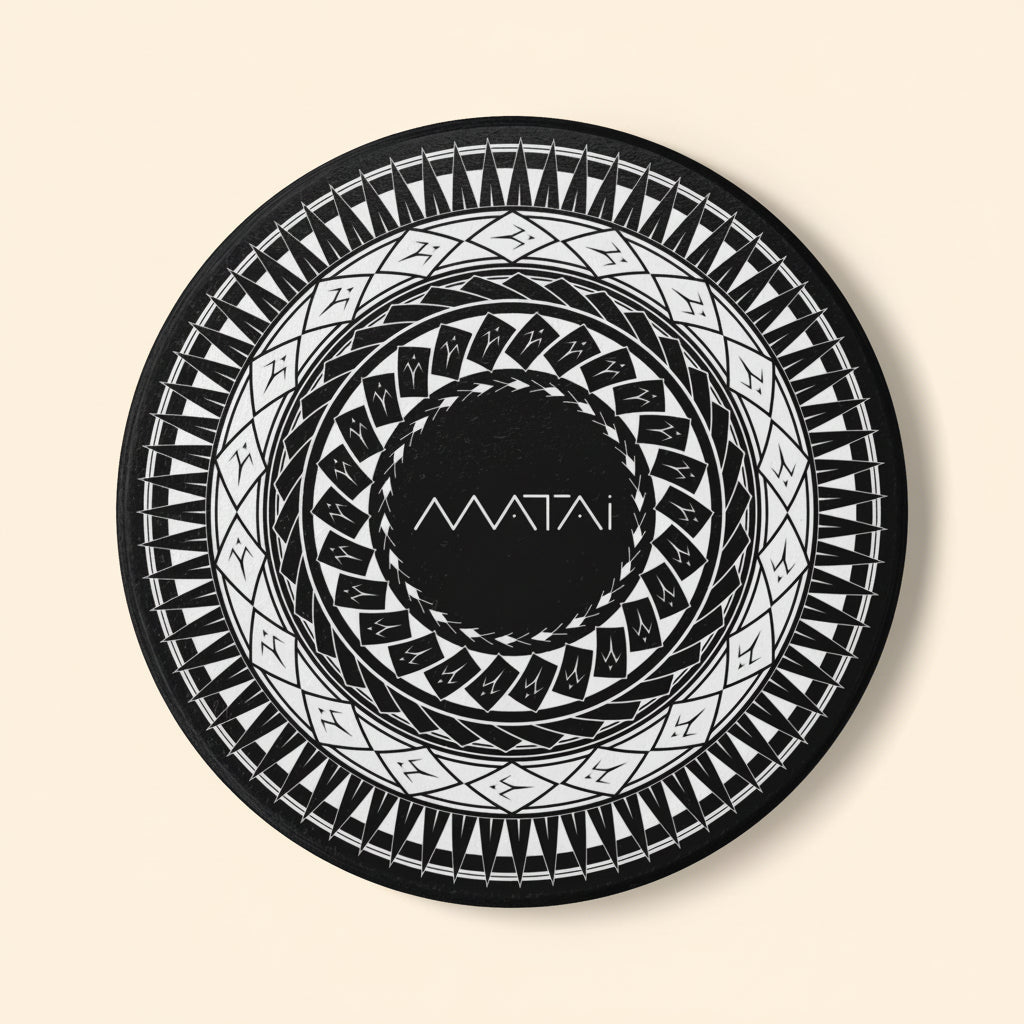 Round Matai Samoan Spear coasters by WOYC, featuring traditional design, perfect for home decor and protecting surfaces.