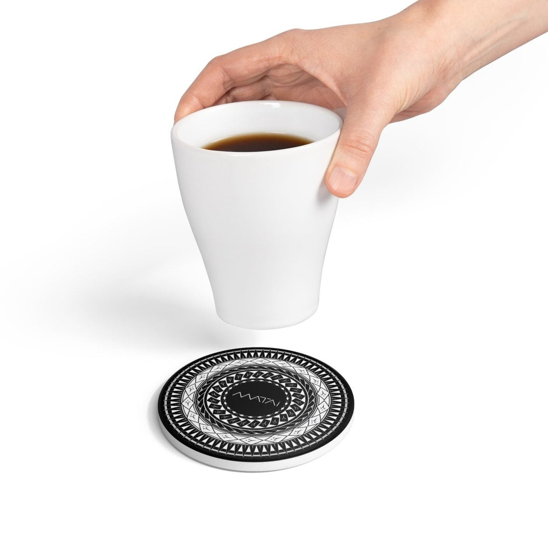 Set of WOYC Matai Samoan Spear home decor coasters featuring round design with traditional Samoan spear motifs.