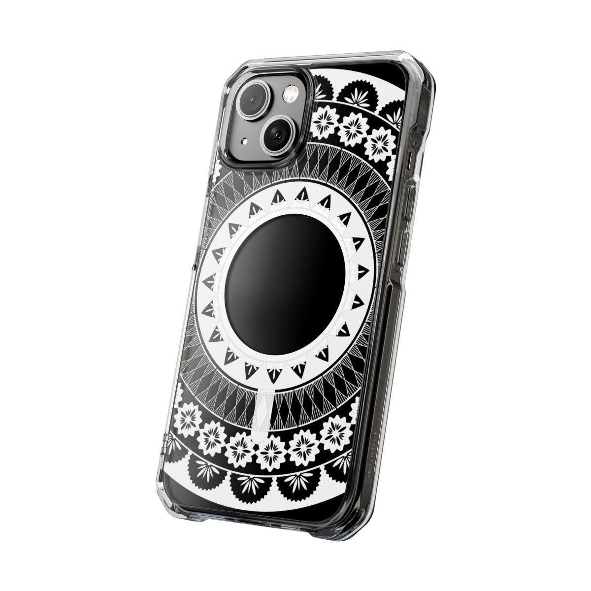 PasifikaOne MagSafe clear case for iPhone 16 featuring Fiji design, transparent protective cover with magSafe compatibility.