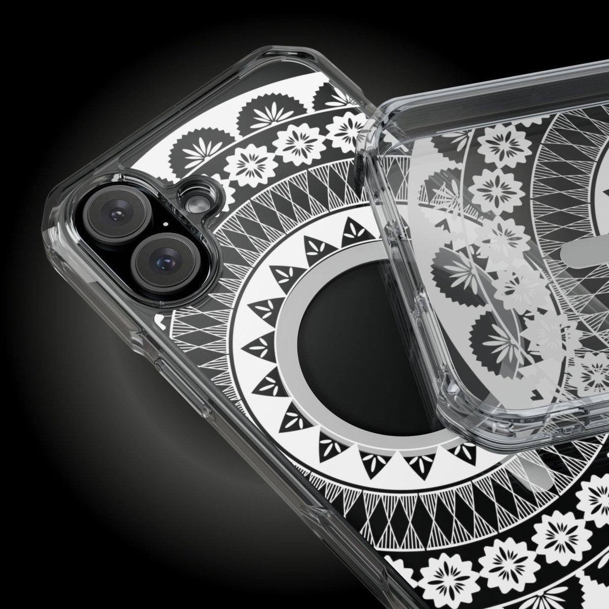 WOYC PasifikaOne MagSafe clear case for iPhone 16, featuring Fiji design, transparent protective cover with MagSafe compatibility.