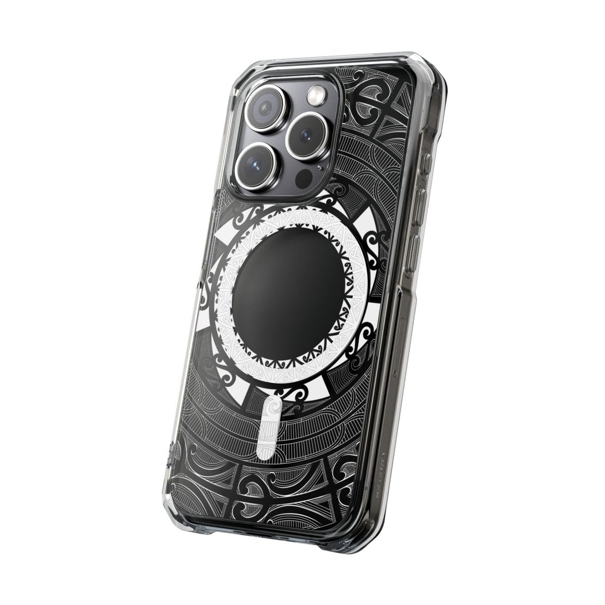 PasifikaOne MagSafe clear case for iPhone 16 with Māori design, transparent protective cover, compatible with AU, NZ, and USA regions