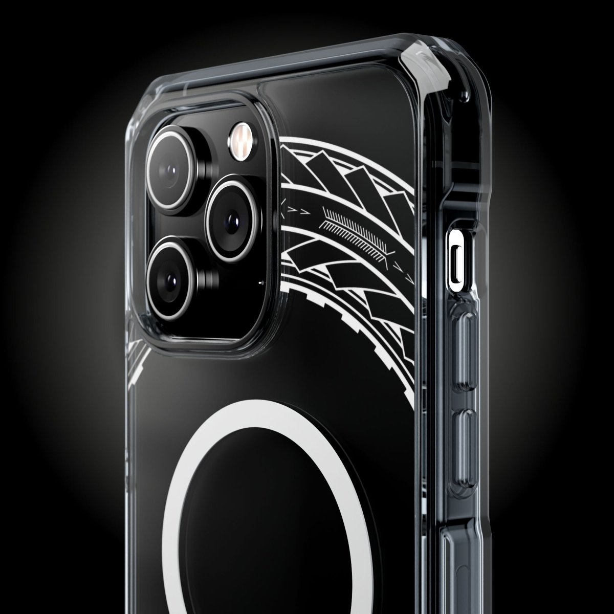 WOYC PasifikaOne MagSafe clear case for iPhone 16 with Samoan Arrows design, featuring a transparent protective cover.