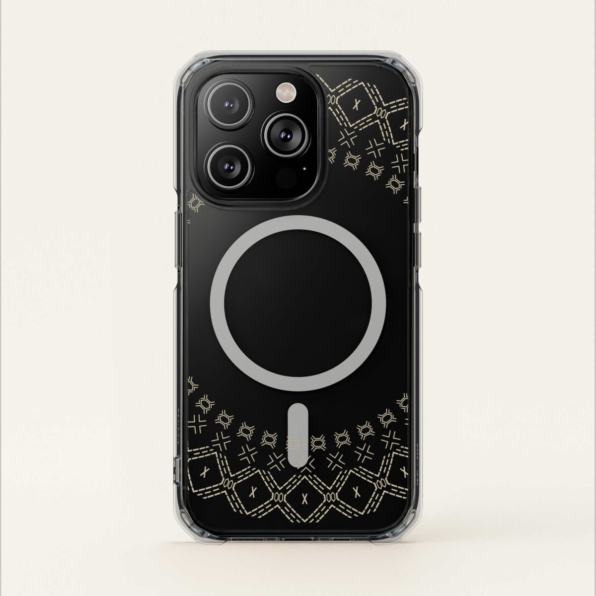 PasifikaOne MagSafe clear case for iPhone 16 featuring Samoan Malu design, transparent protective phone cover.