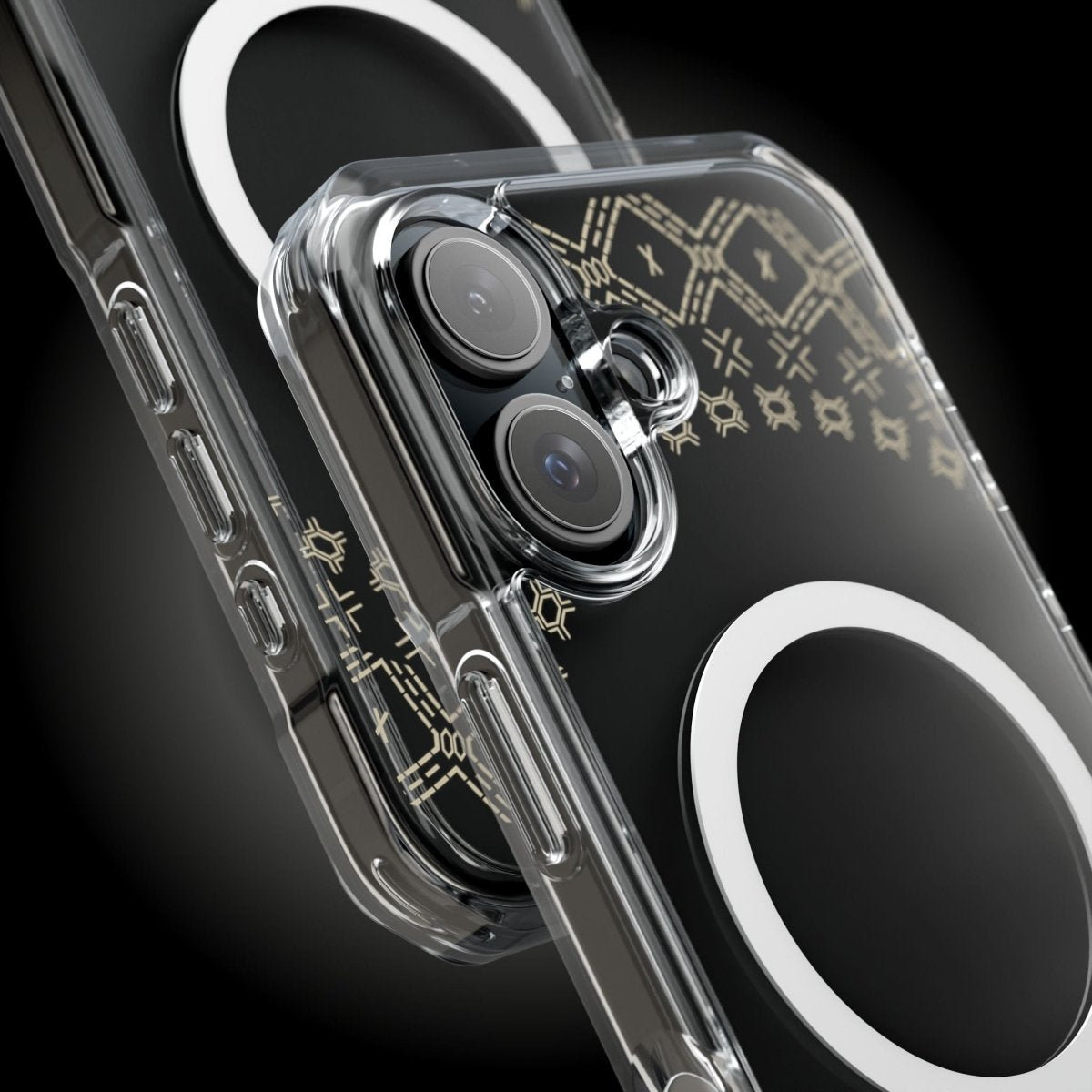 WOYC PasifikaOne MagSafe clear case for iPhone 16 featuring Samoan Malu design, transparent protective phone cover.