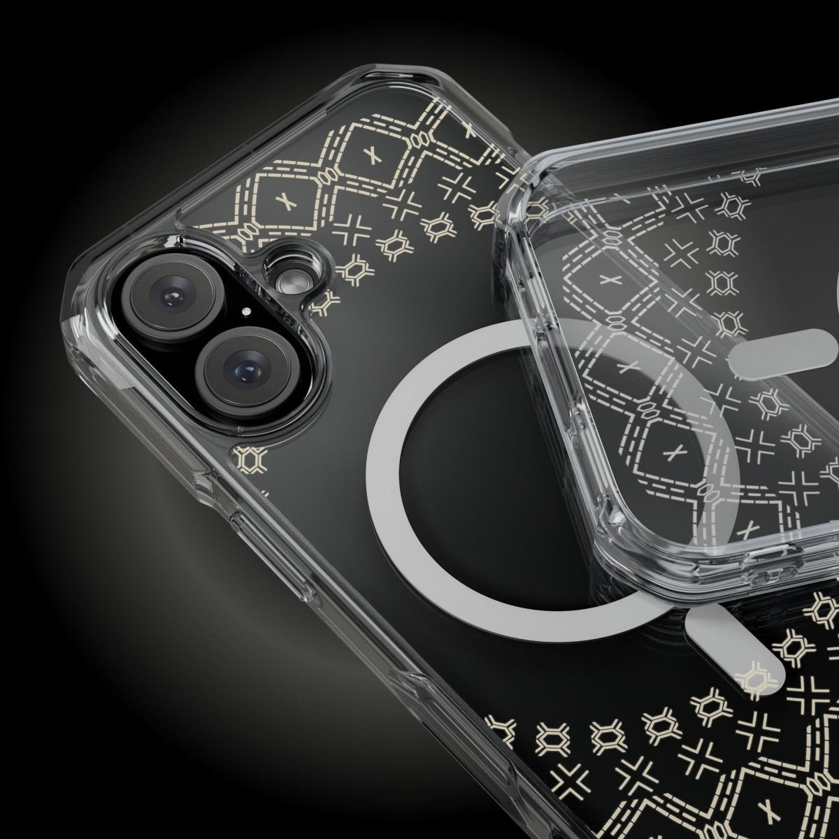 WOYC PasifikaOne MagSafe clear case for iPhone 16 featuring Samoan Malu design, transparent protective Magsafe case.