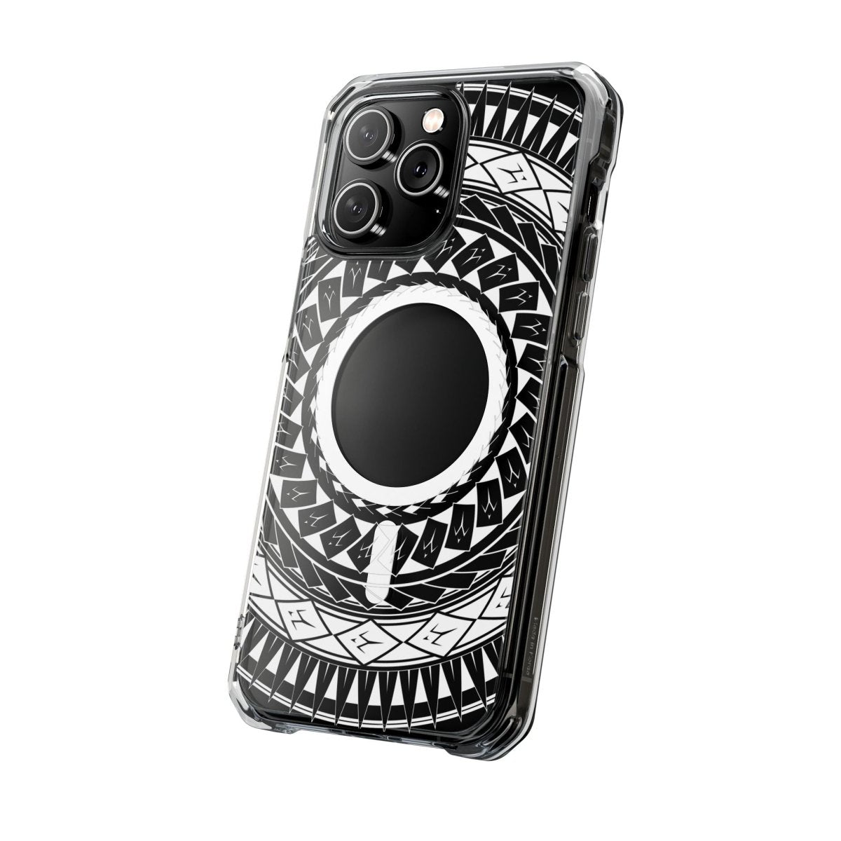 WOYC PasifikaOne MagSafe iPhone clear case with Samoan spear design, compatible with iPhone 16, AU/NZ/USA models.