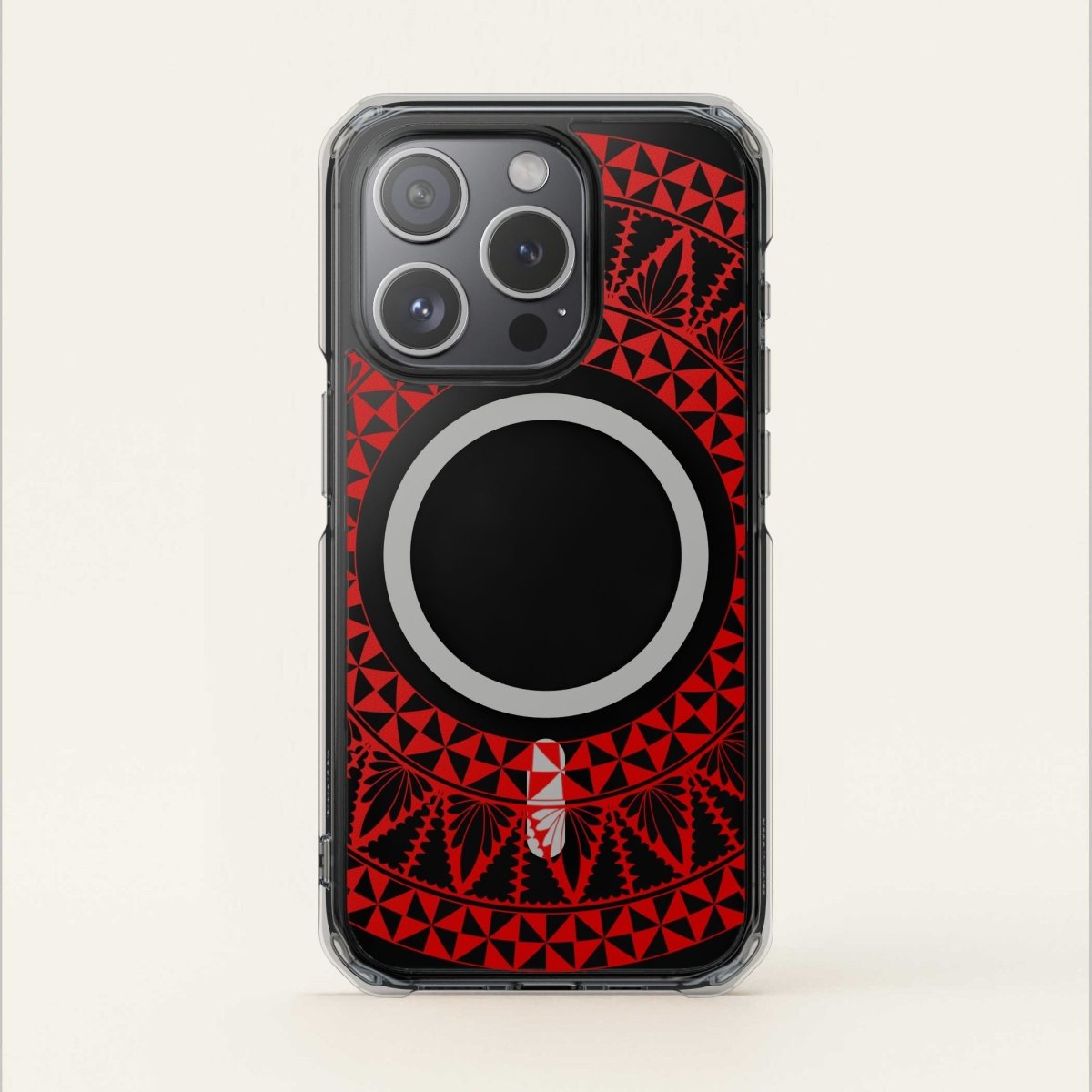 PasifikaOne MagSafe clear case for iPhone 16 with Tongan Redleaf design, transparent protective phone cover.
