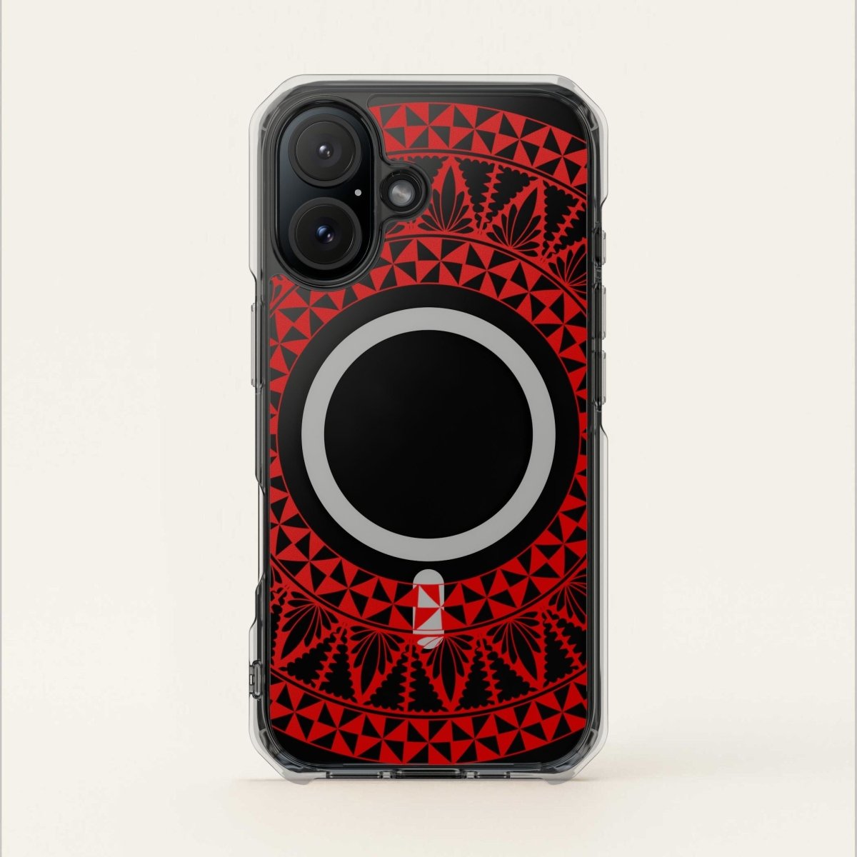 PasifikaOne MagSafe clear case for iPhone 16 with Tongan Redleaf design, transparent protective phone cover.