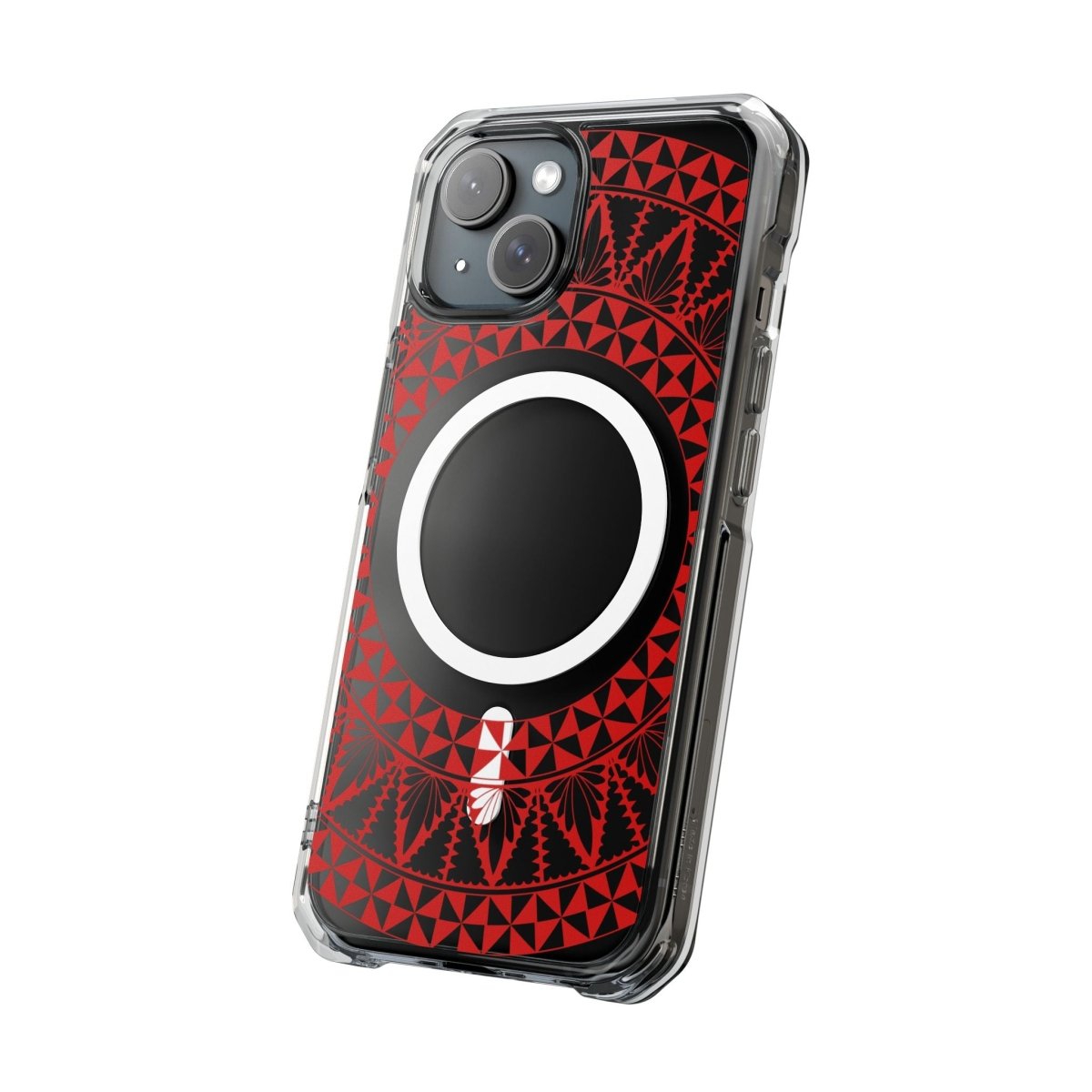 PasifikaOne MagSafe clear case for iPhone 16 with Tongan Redleaf design, showcasing a transparent protective cover.