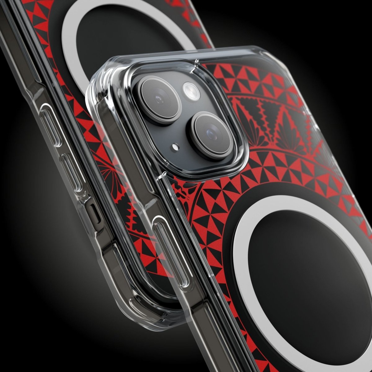 PasifikaOne MagSafe clear case for iPhone 16 with Tongan Redleaf design, transparent protective Magsafe case.