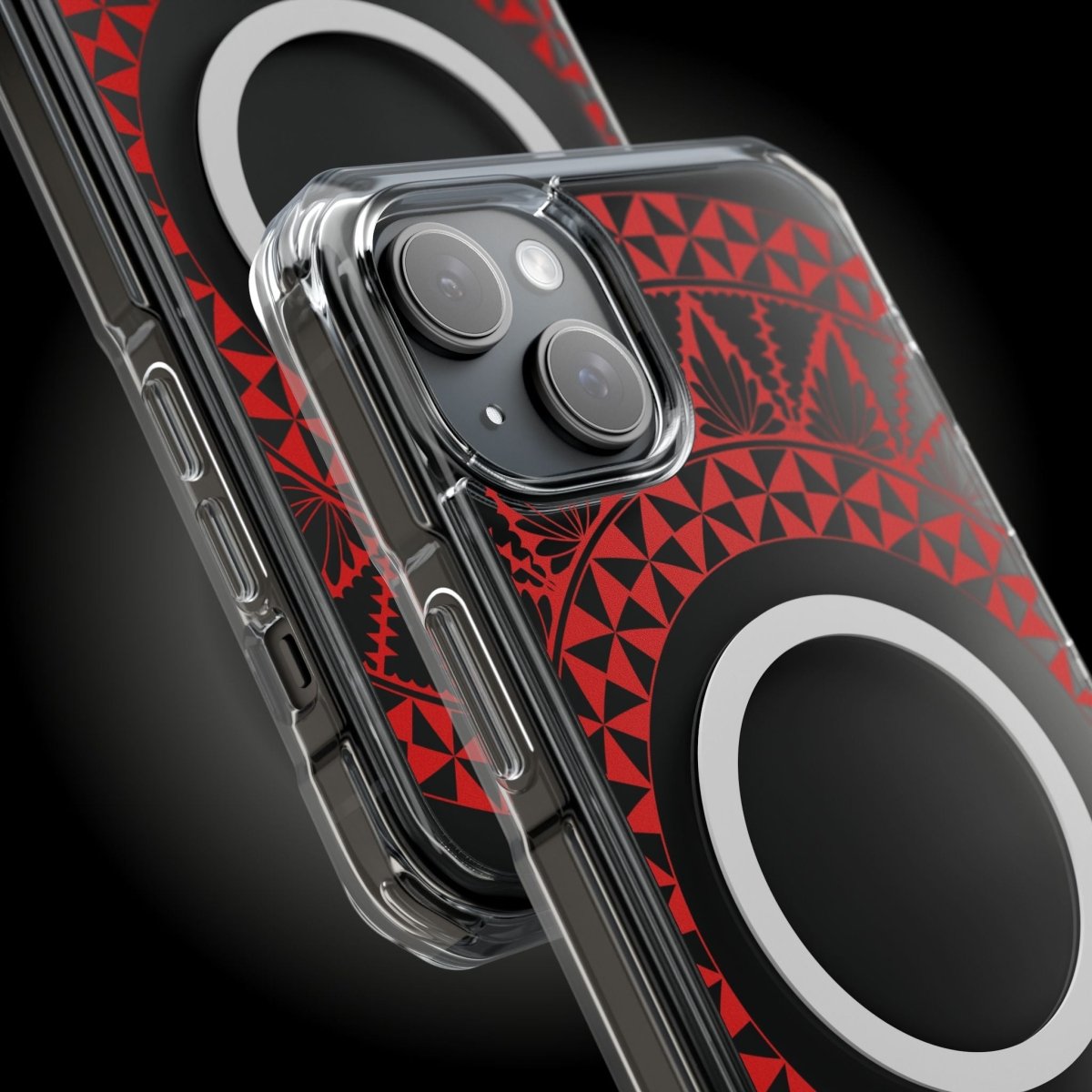 PasifikaOne MagSafe clear case for iPhone 16 featuring Tongan Redleaf design, transparent protective cover.