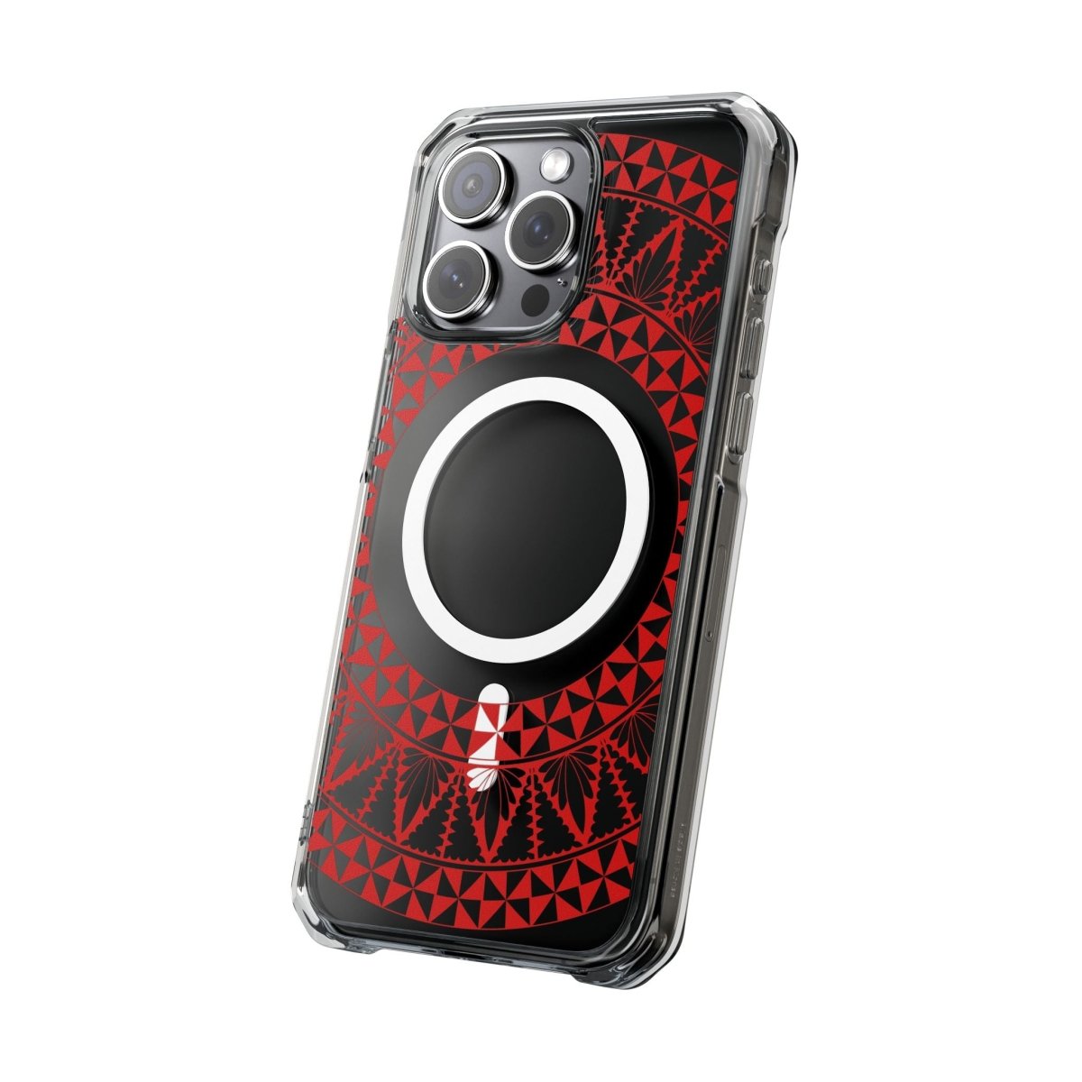 PasifikaOne MagSafe clear case for iPhone 16 with Tongan Redleaf design, transparent protective Magsafe case.