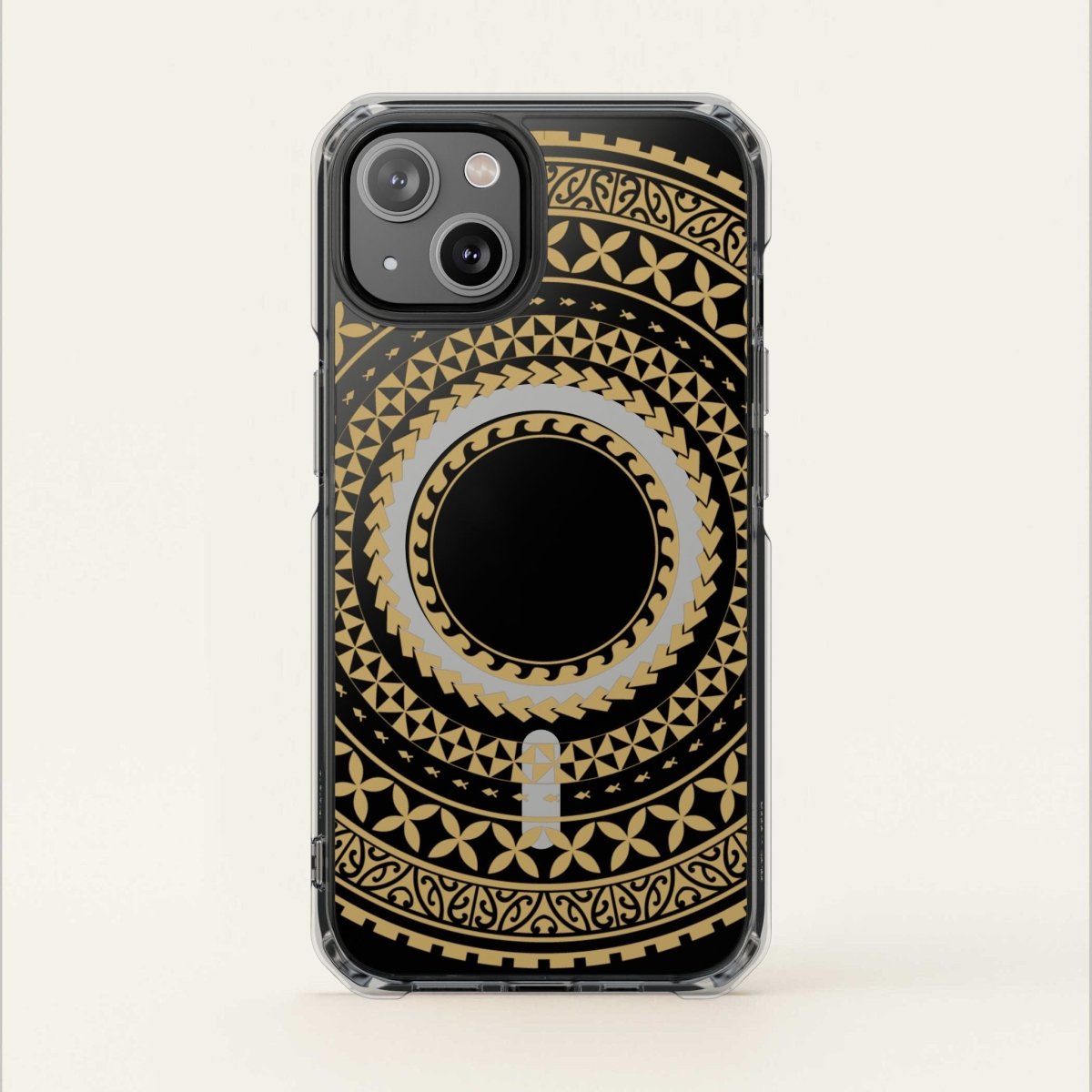 PasifikaOne MagSafe clear case for iPhone 16 in United Gold, showing a transparent design with gold accents and MagSafe compatibility.