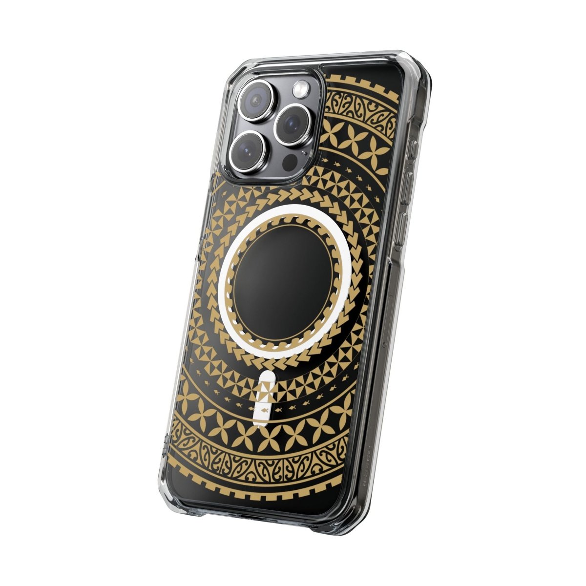 PasifikaOne MagSafe clear case for iPhone 16 in United Gold, showing the transparent design and MagSafe compatibility.