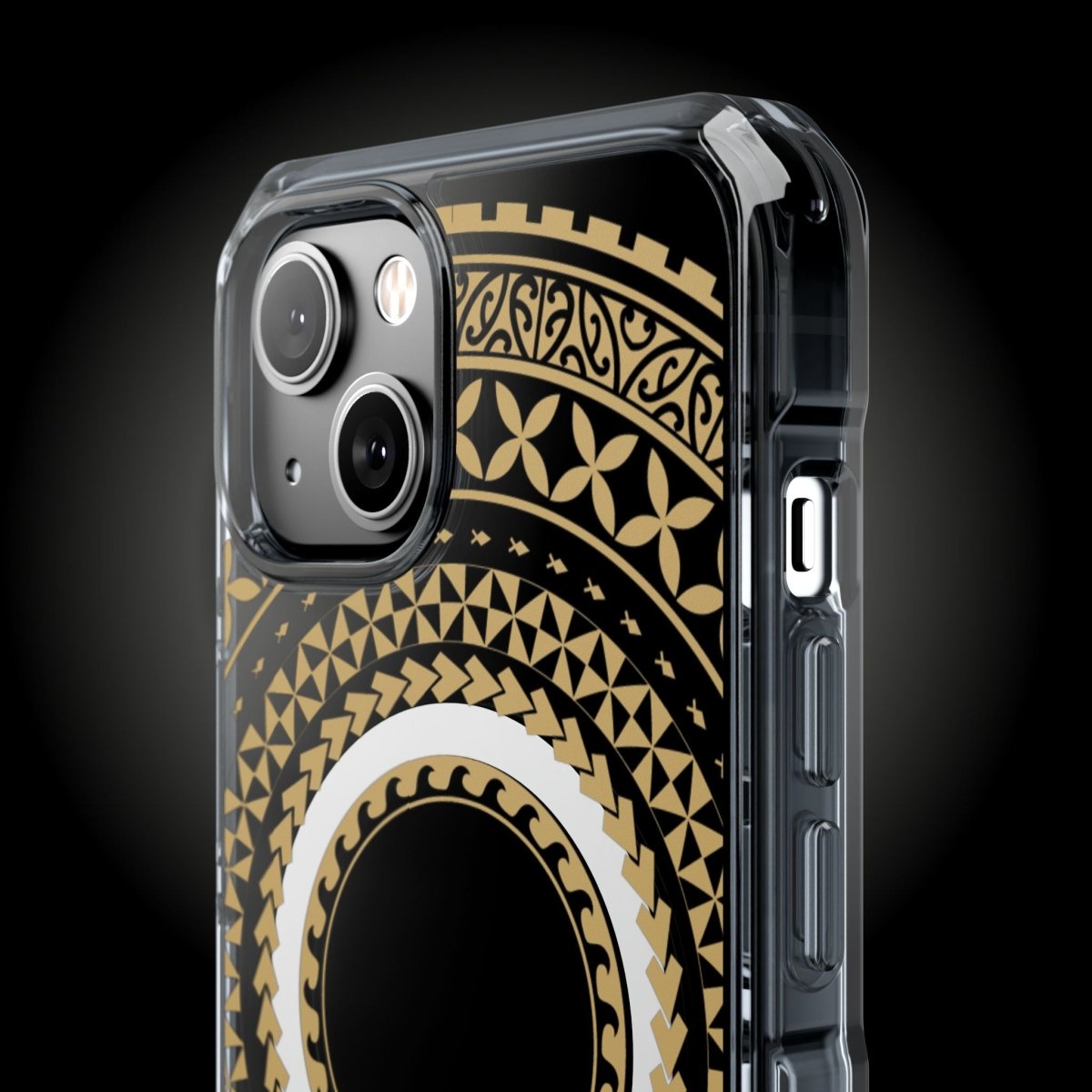 WOYC PasifikaOne MagSafe clear case for iPhone 16 in United Gold, showcasing sleek transparent design and gold accents.