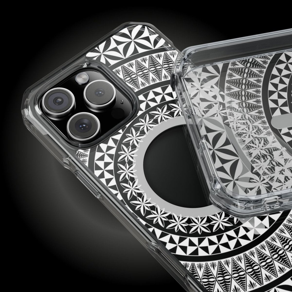 PasifikaOne MagSafe clear case for iPhone 16, featuring Tongan design, transparent for full phone visibility.