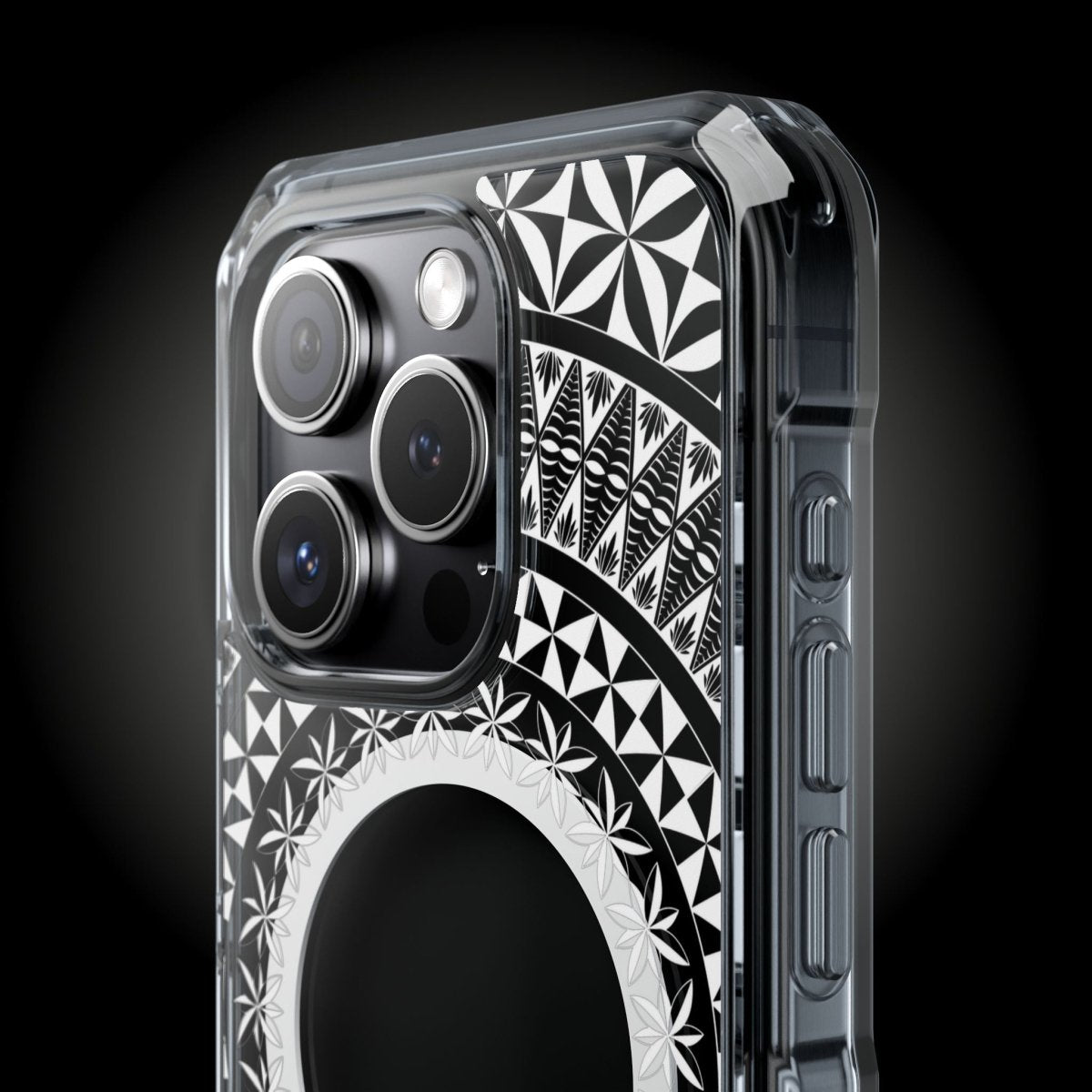 PasifikaOne MagSafe clear case for iPhone 16, featuring Tongan-inspired design, transparent protective cover with MagSafe compatibility