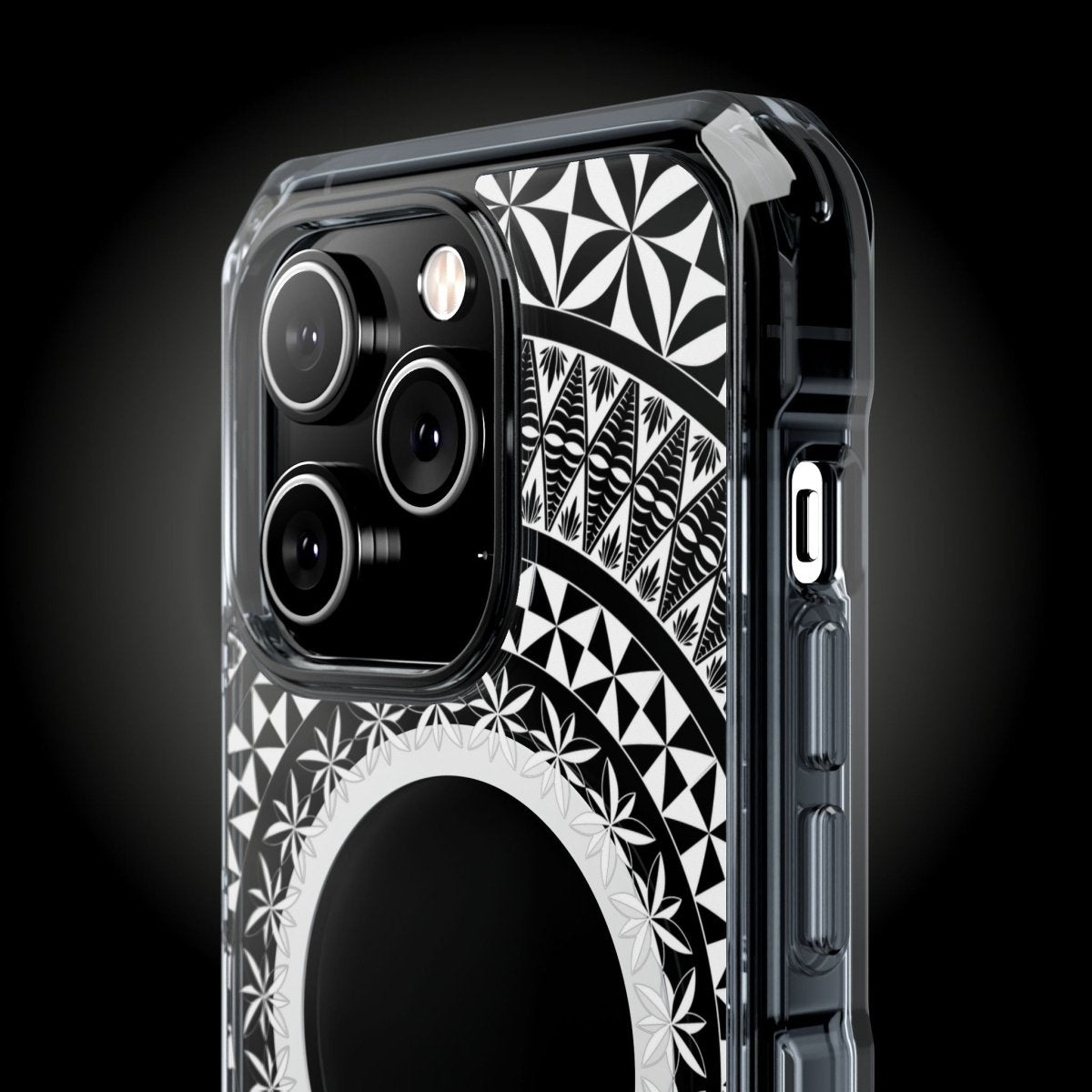 WOYC PasifikaOne MagSafe clear phone case for iPhone 16, featuring Tongan design, transparent and protective.