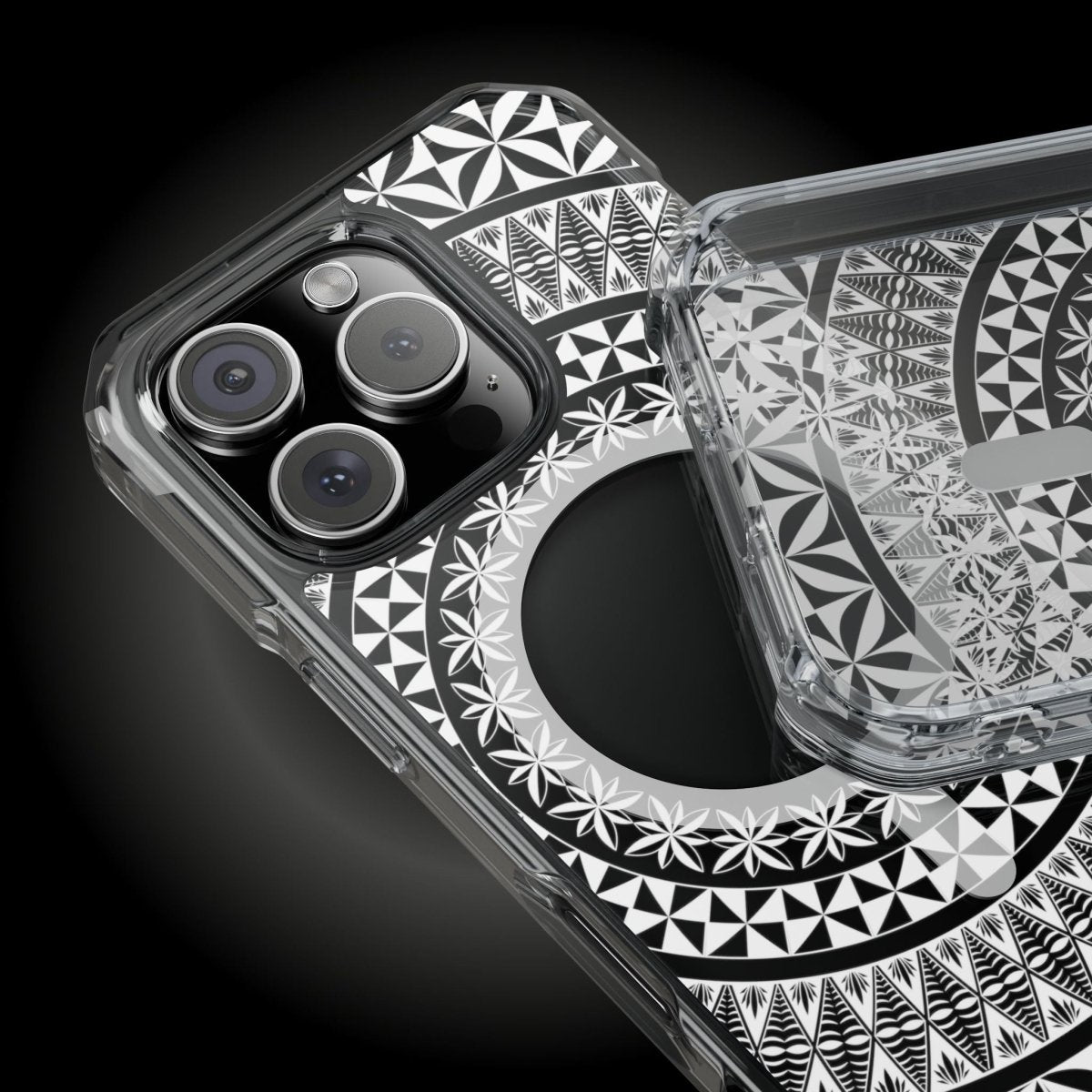 WOYC PasifikaOne MagSafe clear case for iPhone 16, featuring Tongan design, transparent cover, compatible with AU, NZ, and USA models.