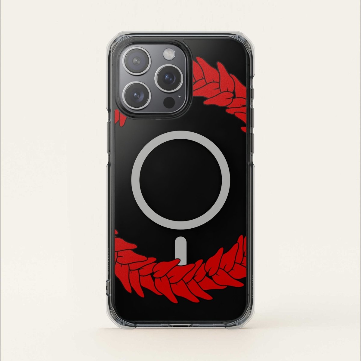 WOYC PasifikaOne MagSafe clear case for iPhone 16 featuring Ula Fala design, transparent with colorful Polynesian artwork.