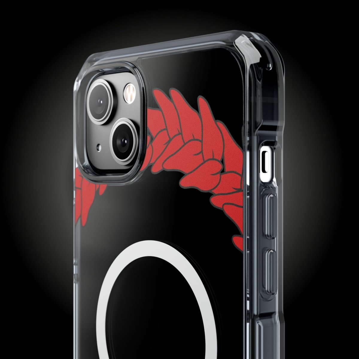 WOYC PasifikaOne MagSafe clear case for iPhone 16 featuring Ula Fala design, showing transparent protection with colorful Polynesian artwork.