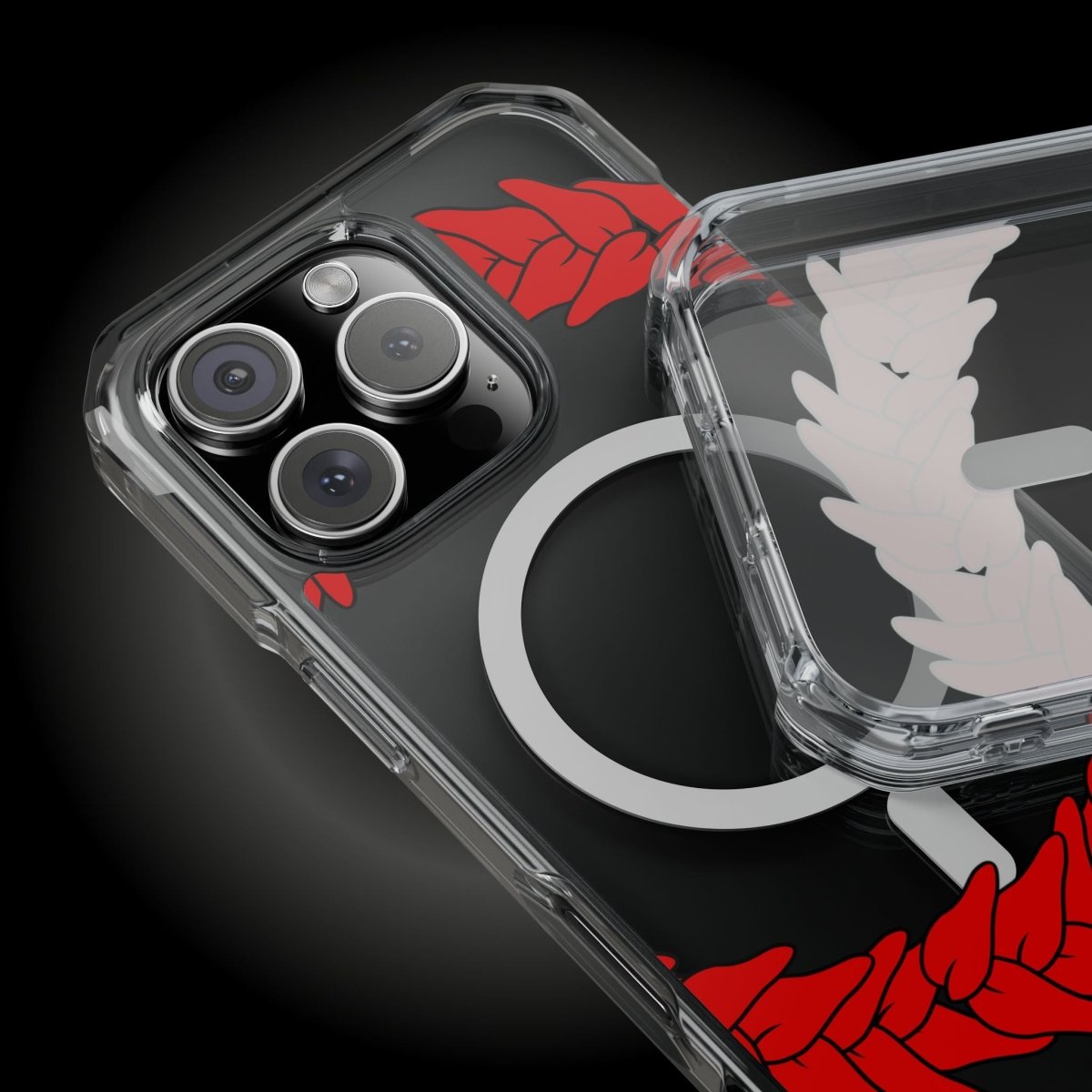 WOYC PasifikaOne MagSafe clear case for iPhone 16 featuring Ula Fala design, transparent protective phone cover.