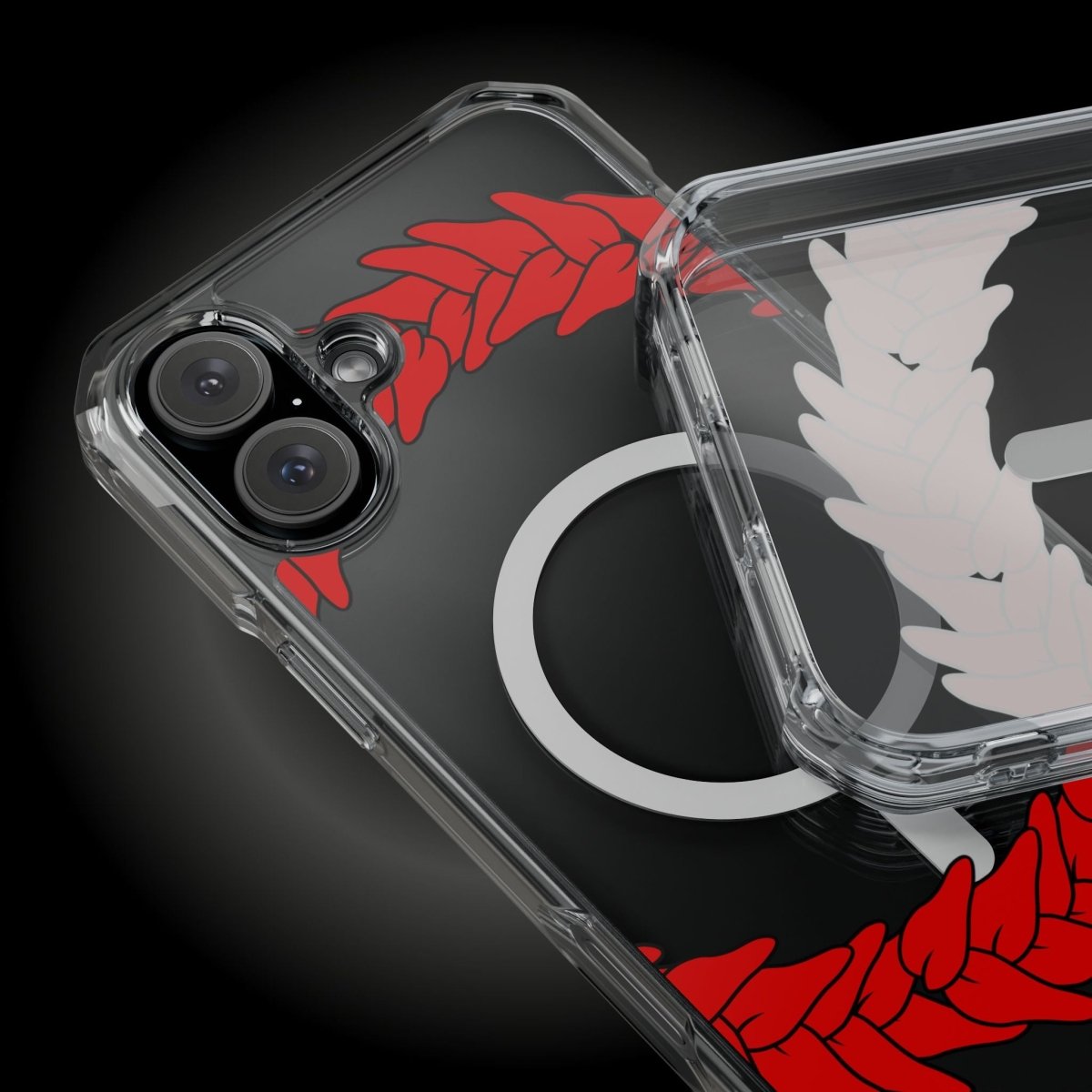 WOYC PasifikaOne MagSafe clear case for iPhone 16 featuring Ula Fala design, showcasing transparent protective phone cover.