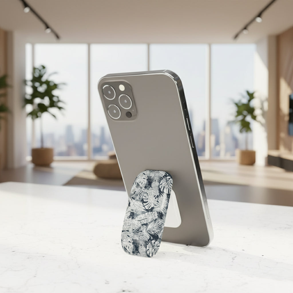White glossy Tiavi phone grip stand by WOYC, versatile for AU, NZ, and USA, with a sleek design and secure grip feature.