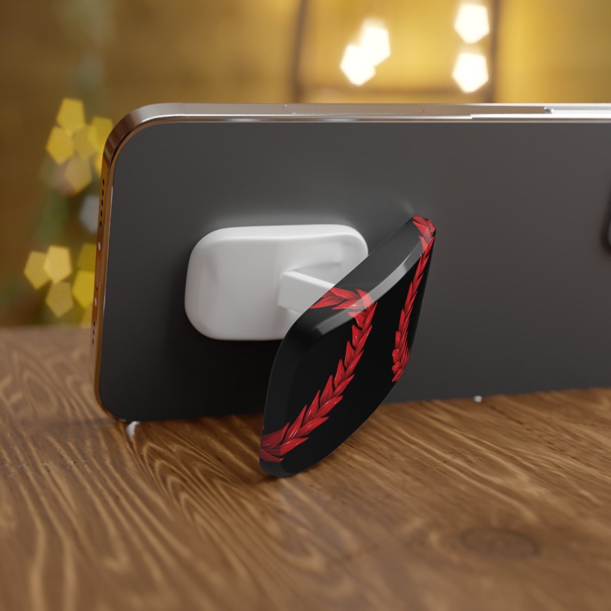 Glossy white Ula Fala phone grip stand, versatile accessory for AU, NZ, and USA smartphones.