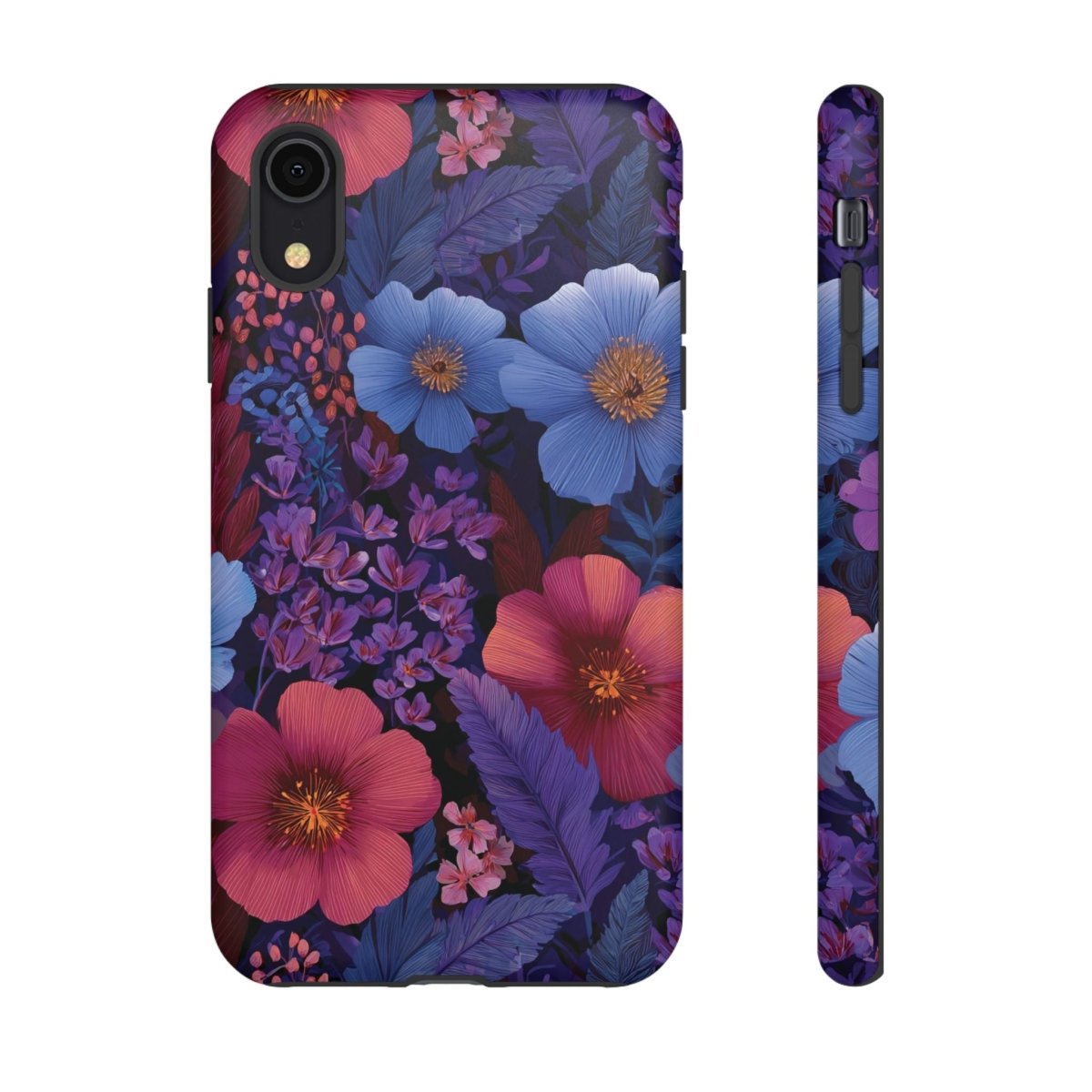 Lavender Tropics iPhone Tough Phone Case, glossy protective case for iPhone 17 with vibrant floral design.