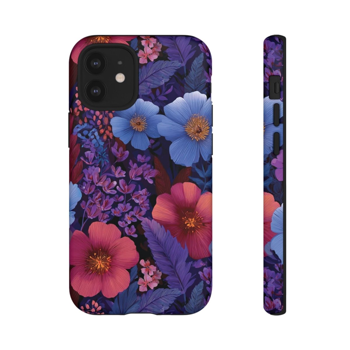 Lavender Tropics tough phone case for iPhone 17, glossy protective cover with vibrant tropical design.