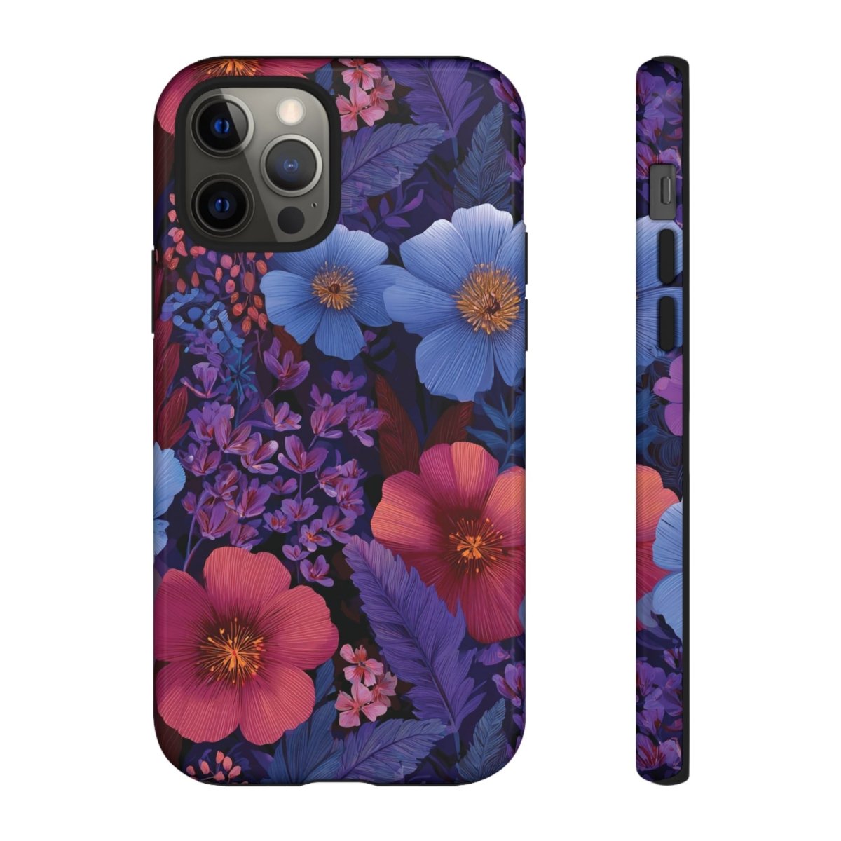 Lavender Tropics iPhone Tough Phone Case by Printify on glossy surface, designed for iPhone 17, durable protection for AU/NZ/USA.