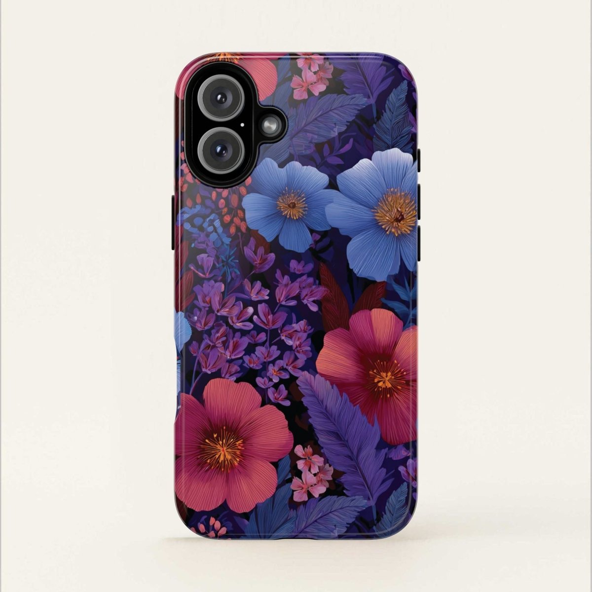 Lavender Tropics iPhone Tough Phone Case by Printify for iPhone 17, glossy finish, durable protective cover with tropical design.