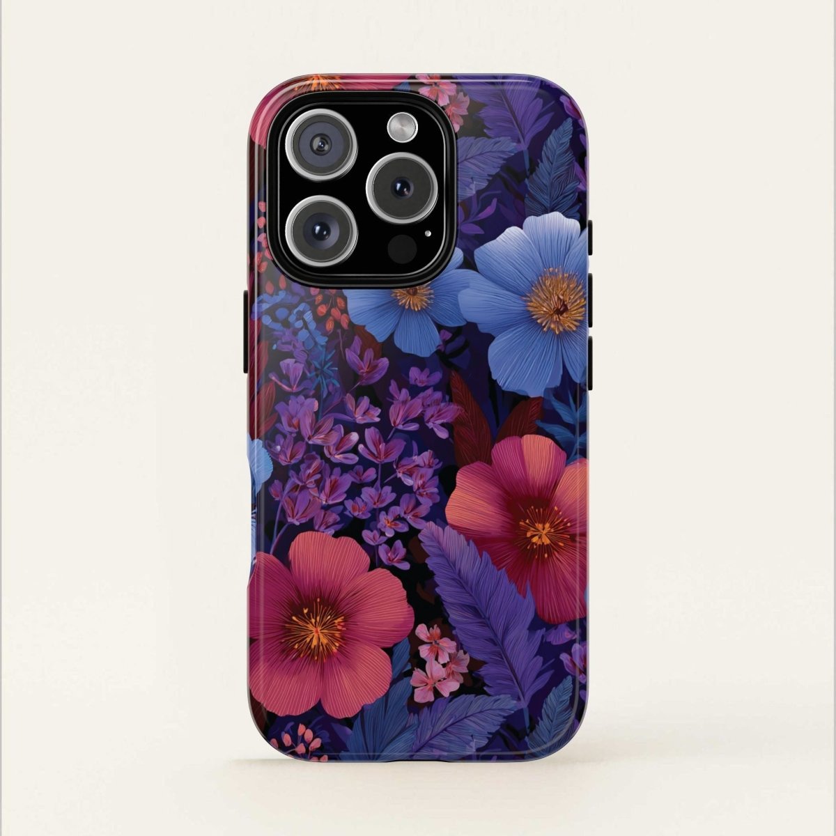 Lavender Tropics iPhone tough phone case by Printify for iPhone 17, glossy finish with vibrant tropical design.