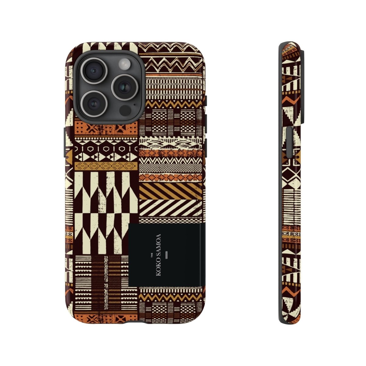 Glossy tough phone case for iPhone 17 with Apia Mosaic design by Printify, featuring vibrant mosaic patterns.