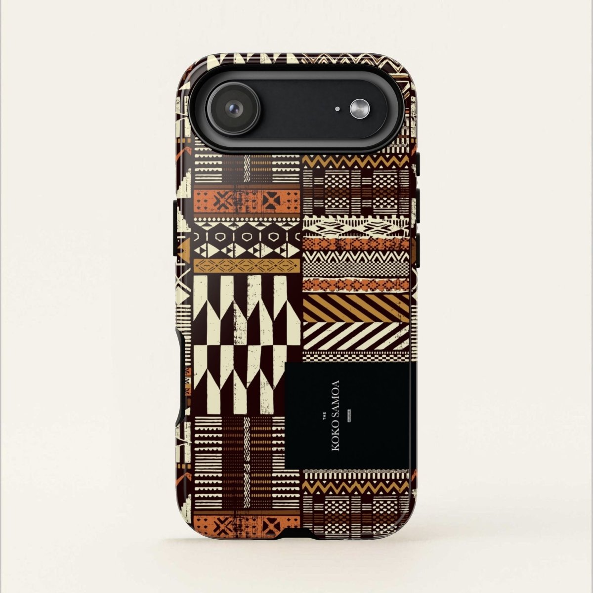 Glossy tough phone case for iPhone 17 with Apia Mosaic design, provides durable protection. Printify brand.