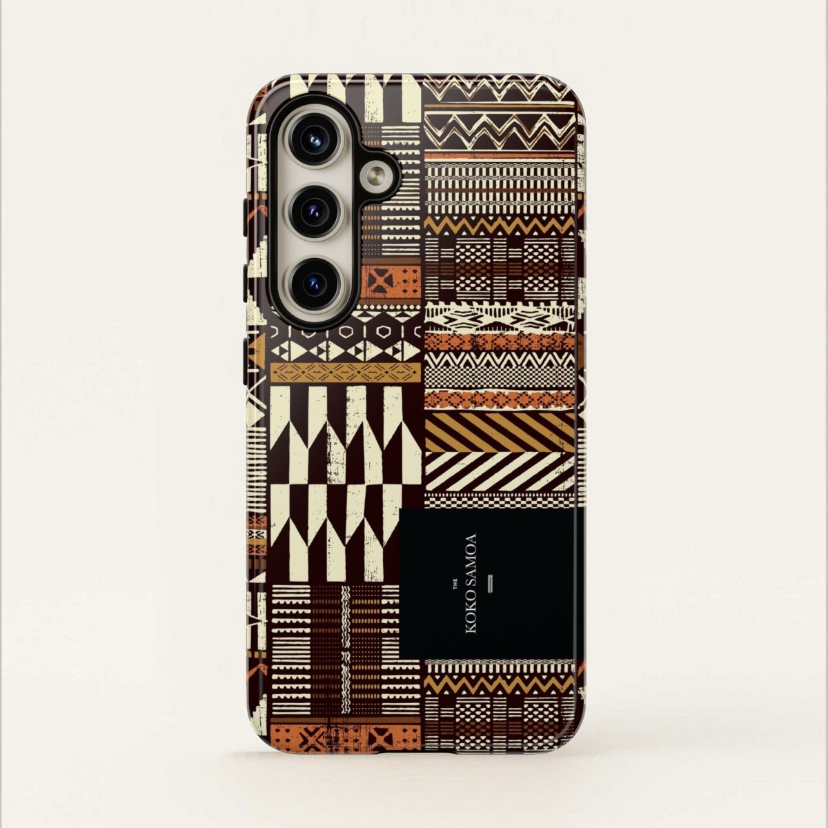 Glossy tough phone case for iPhone 17 with Apia Mosaic design by Printify, featuring vibrant mosaic patterns.