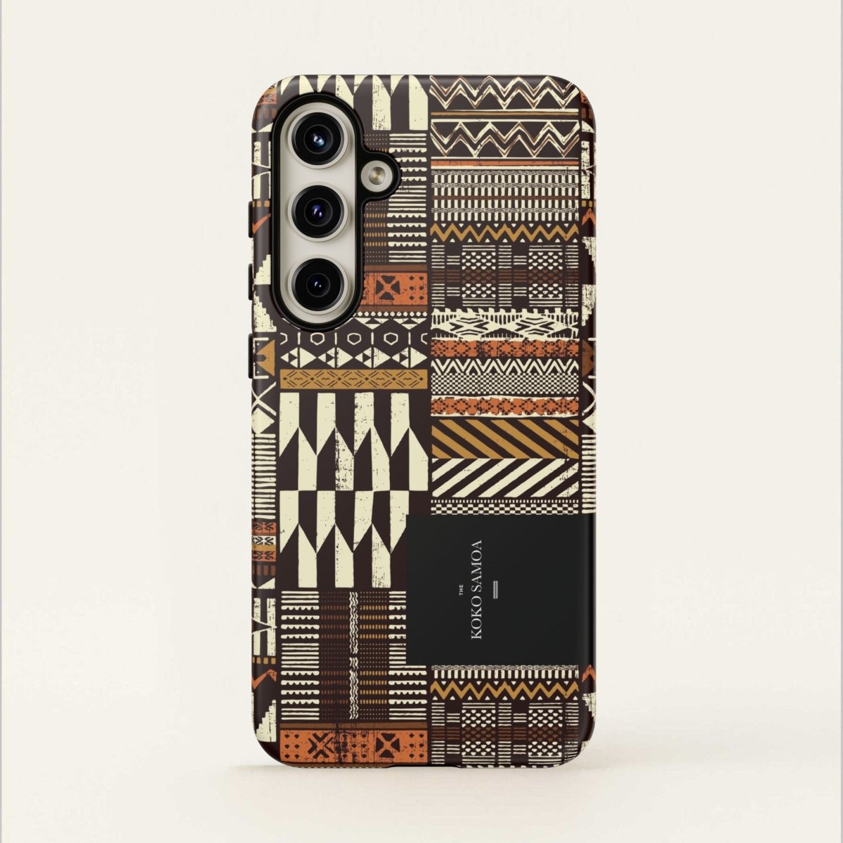Glossy tough phone case for iPhone 17 with Apia Mosaic design by Printify, featuring vibrant mosaic patterns.