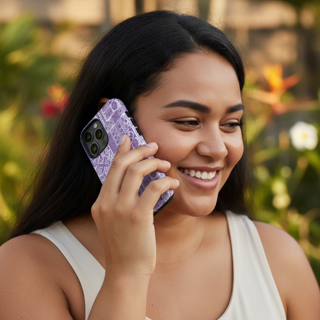 Lavender Elei tough phone case for iPhone 17 by WOYC, featuring a glossy finish and durable protection.