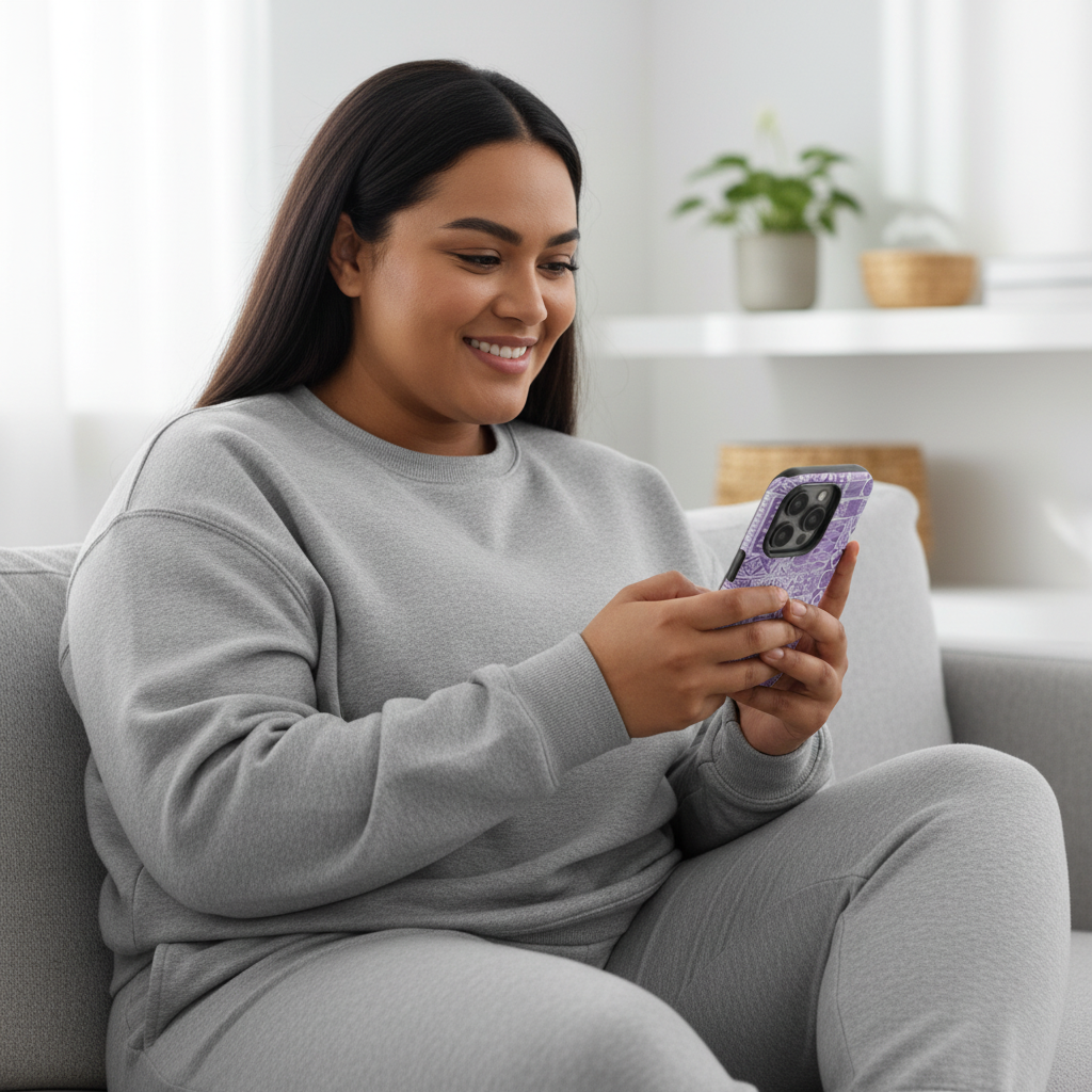 Lavender Elei tough phone case for iPhone 17 by WOYC, glossy durable protective cover with vibrant lavender color.