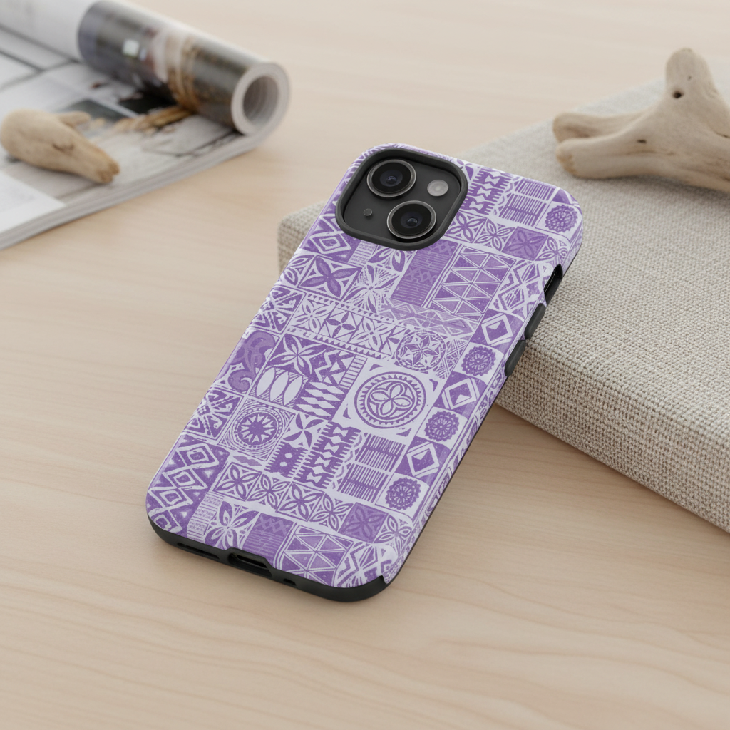 Lavender Elei tough phone case for iPhone 17 by WOYC, glossy protective cover with a durable design featuring lavender floral pattern.
