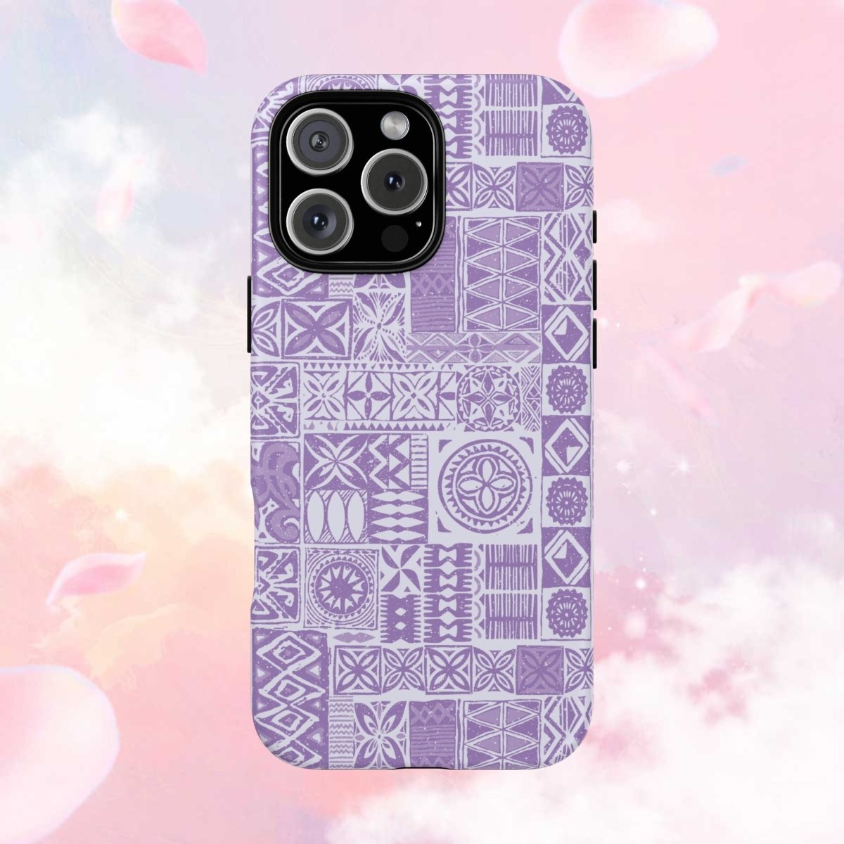 Lavender Elei tough phone case for iPhone 17 by WOYC, glossy protective cover with a vibrant lavender design.