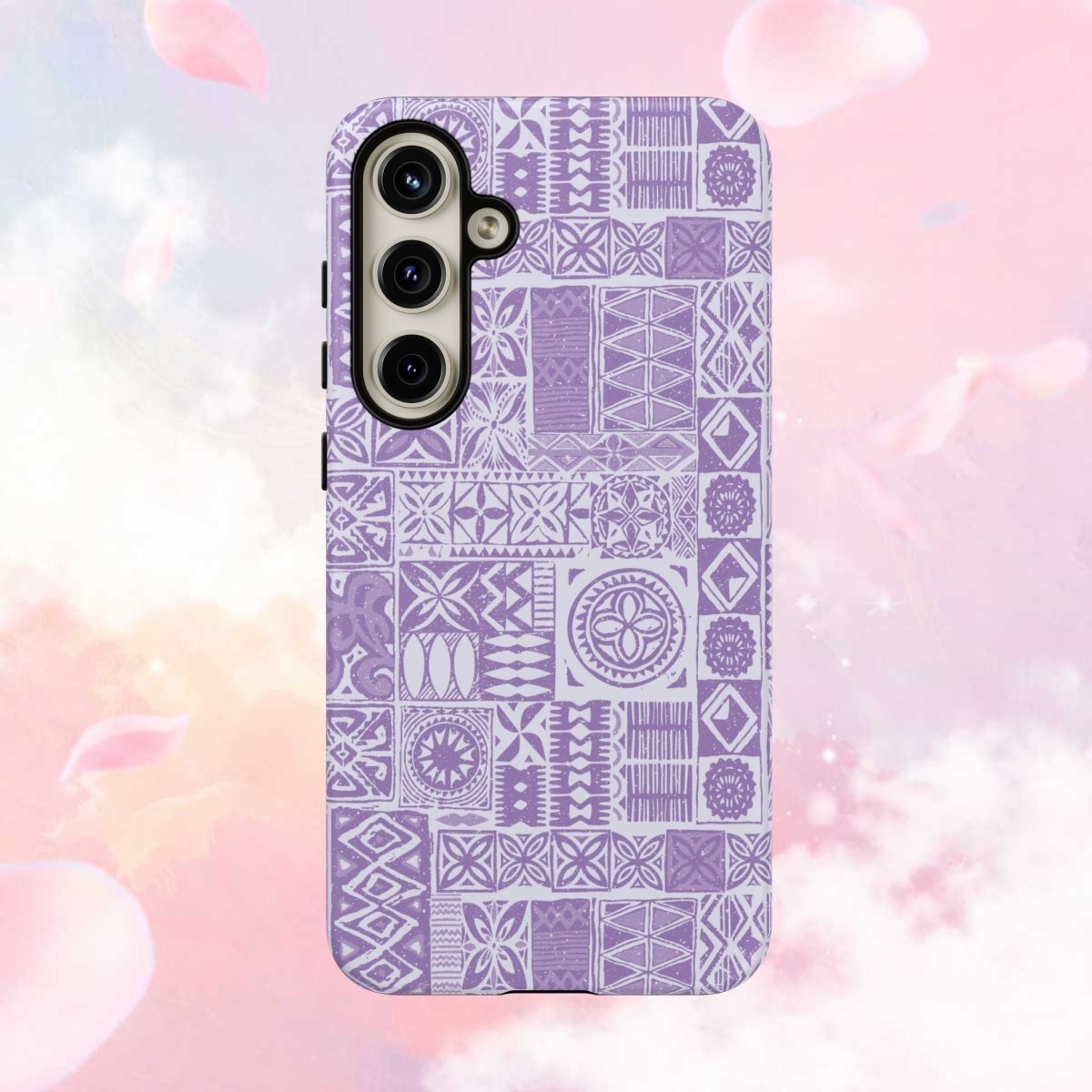 Lavender Elei tough phone case for iPhone 17 by WOYC, durable glossy protective cover with vibrant lavender design.