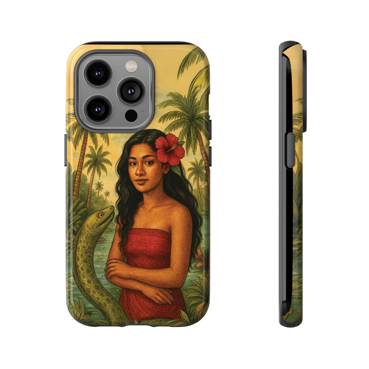 Glossy tough phone case for iPhone 17 featuring Sina & The Eel design by WOYC, offers durable protection.