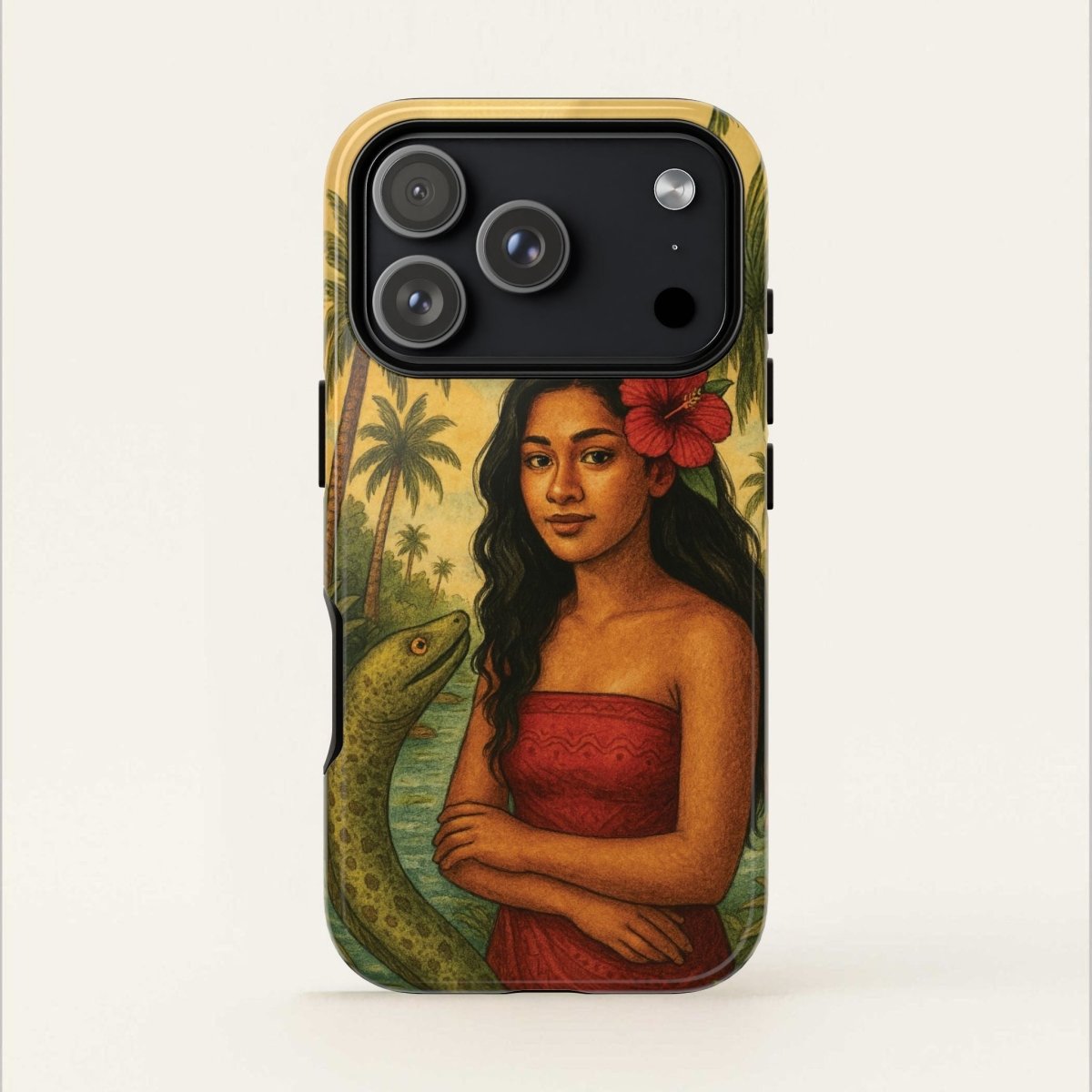 Glossy tough phone case for iPhone 17 featuring Sina & The Eel design by WOYC, offering durable protection.