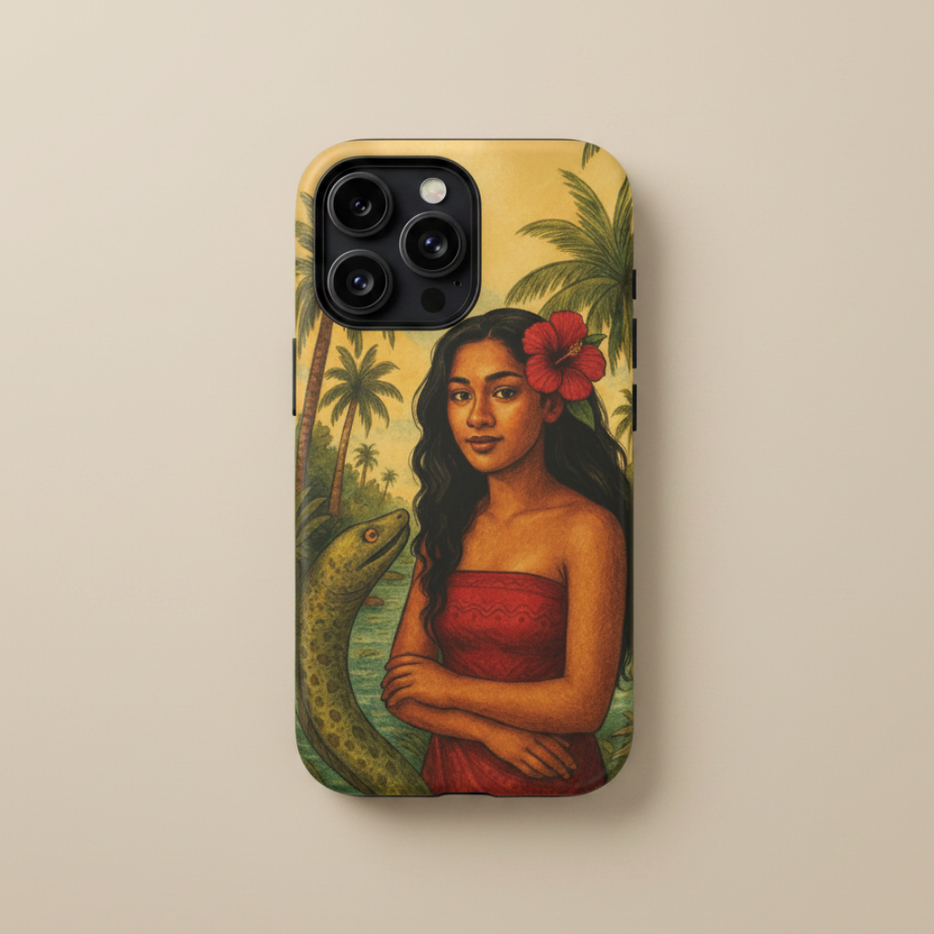 Glossy Tough Phone Case featuring Sina & The Eel design for iPhone 17, provides durable protection for AU, NZ, and USA models.