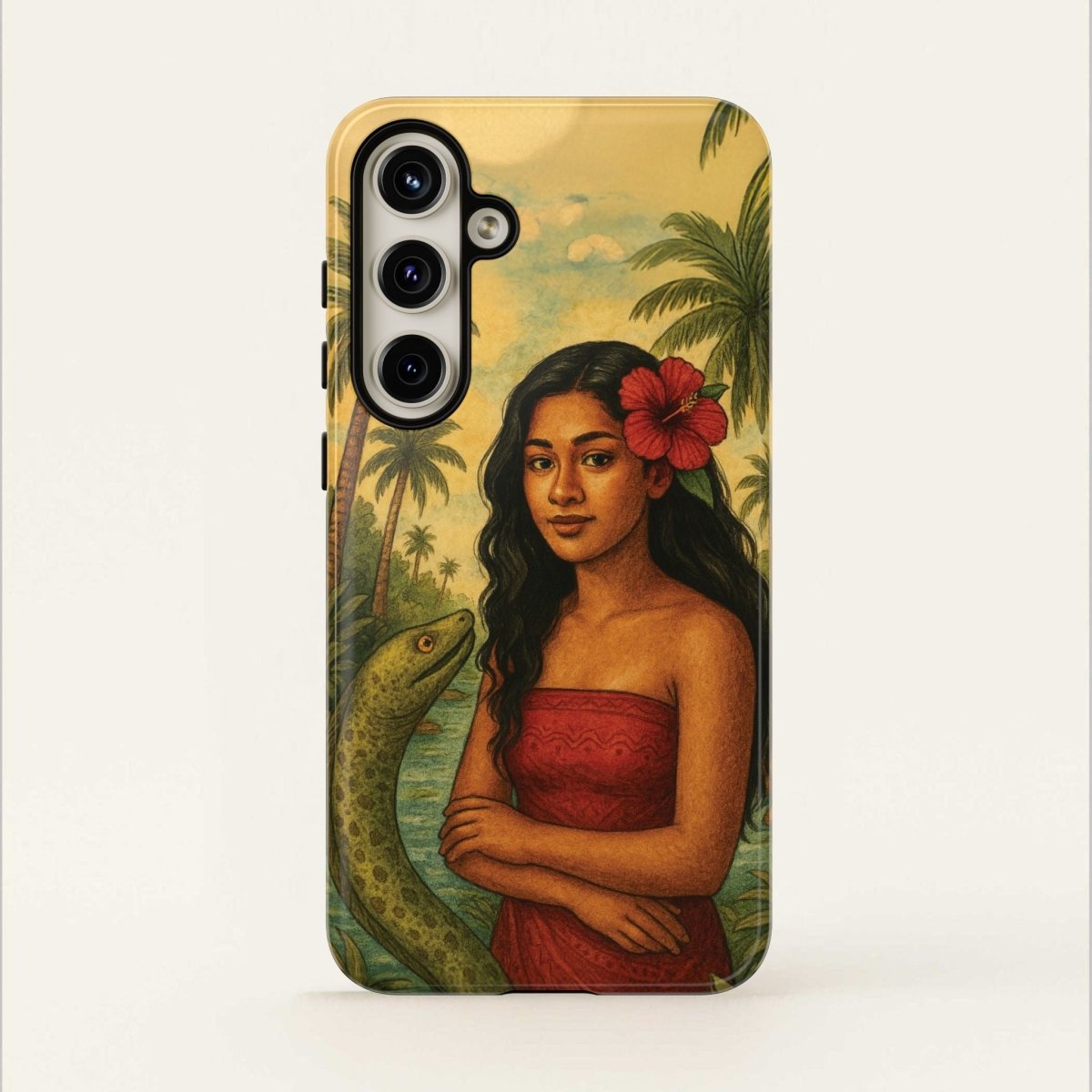 Glossy tough phone case for iPhone 17 by WOYC featuring Sina & The Eel design, durable protection for AU, NZ, and USA markets.